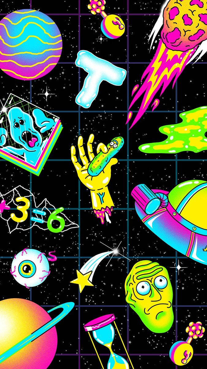 Rick and Morty, retro-futuristic, neon planets, SD Phone Wallpaper