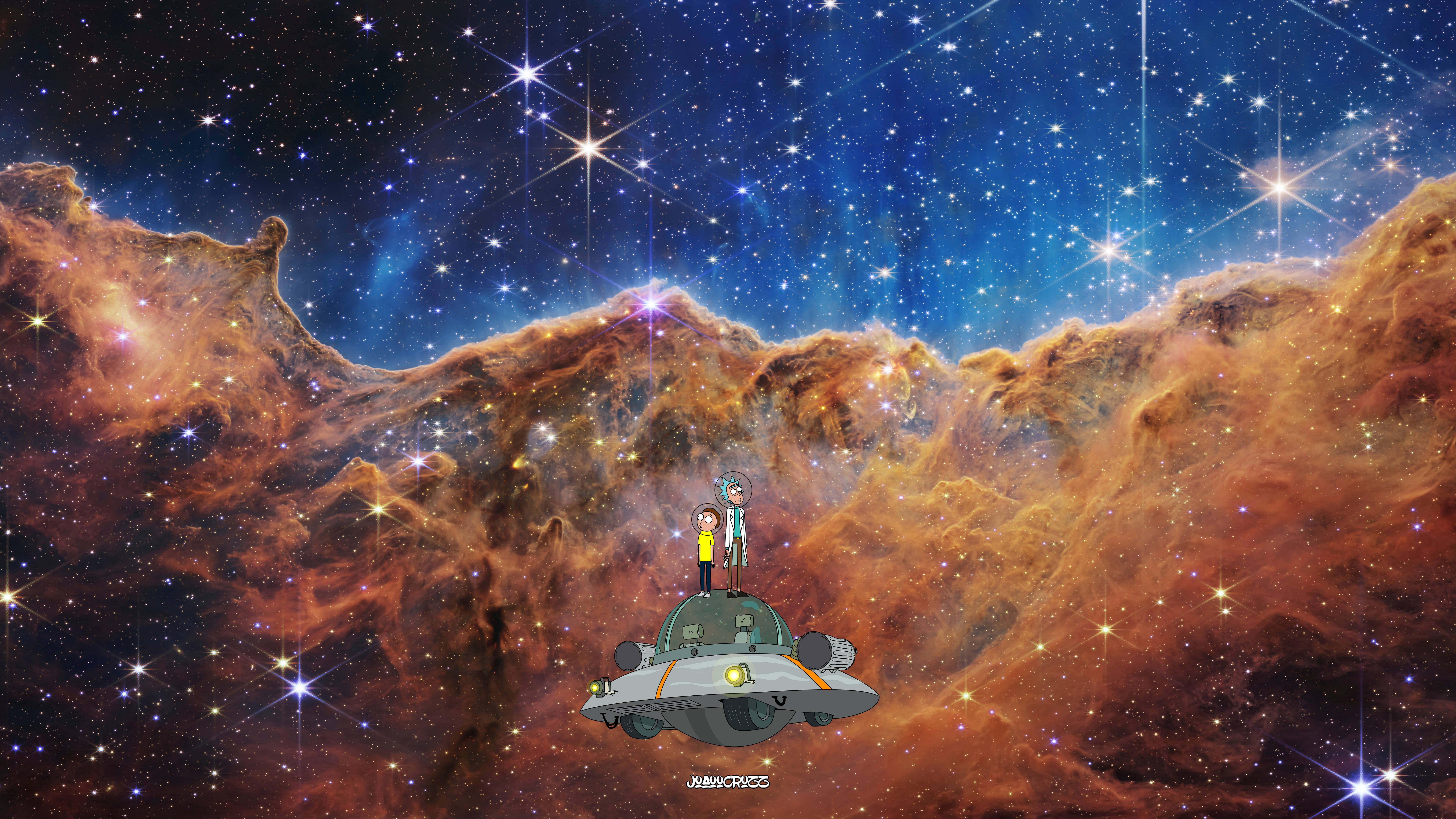 Rick And Morty, spaceship, starfield, 8K Desktop Wallpaper