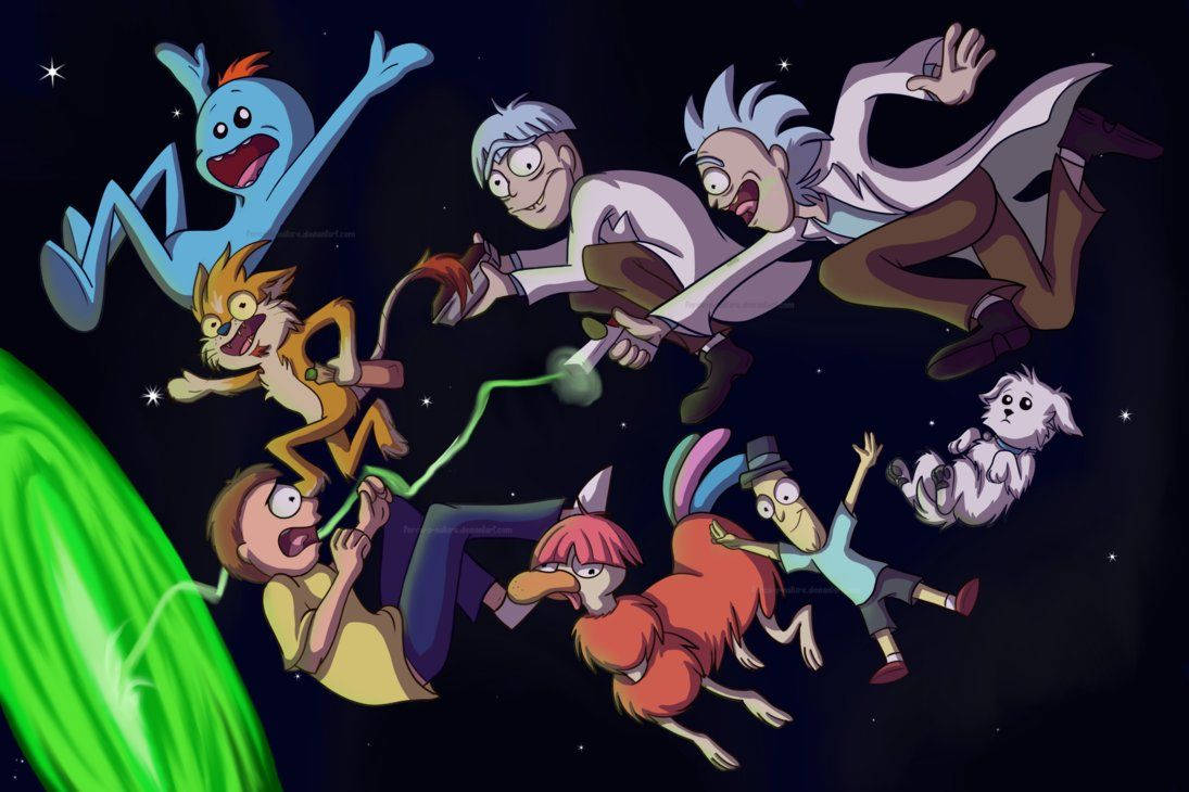 Rick and Morty, portal hopping, starry space, SD Desktop Wallpaper
