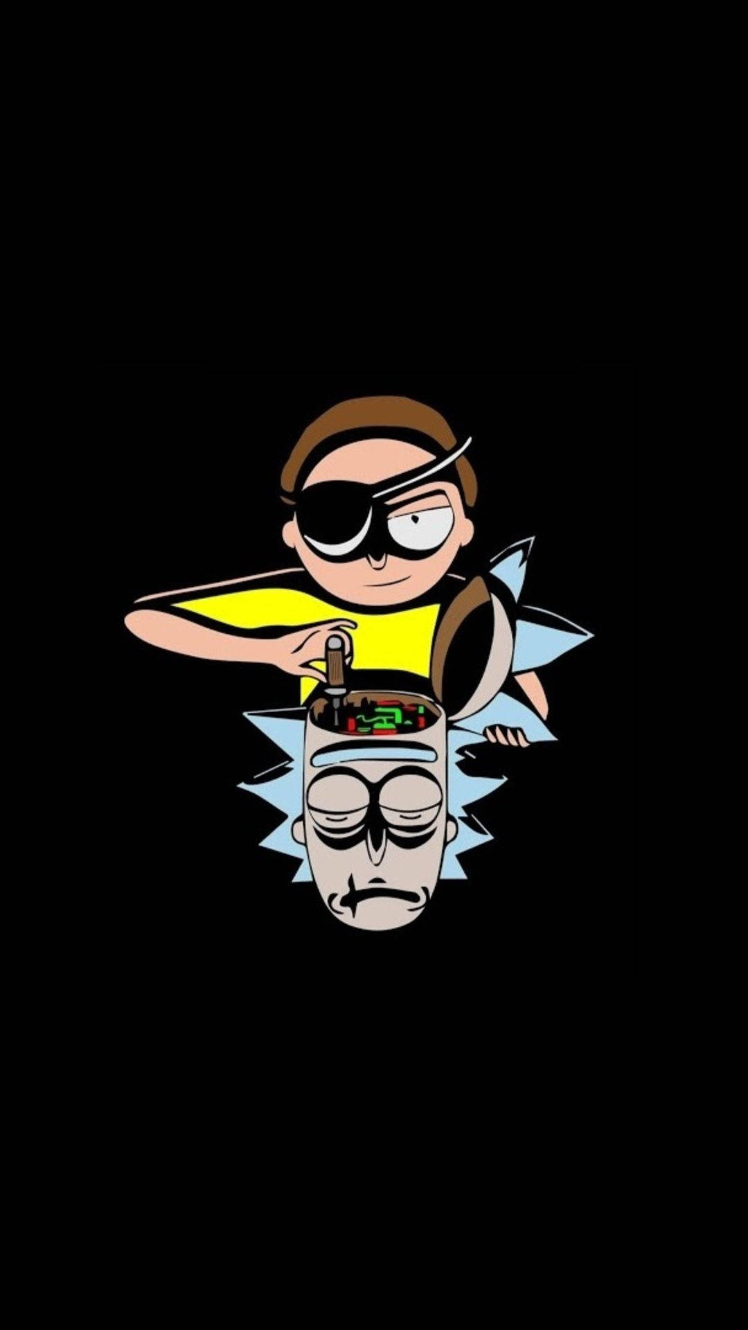Rick and Morty, yellow shirt, eye patch, Full HD Phone Wallpaper