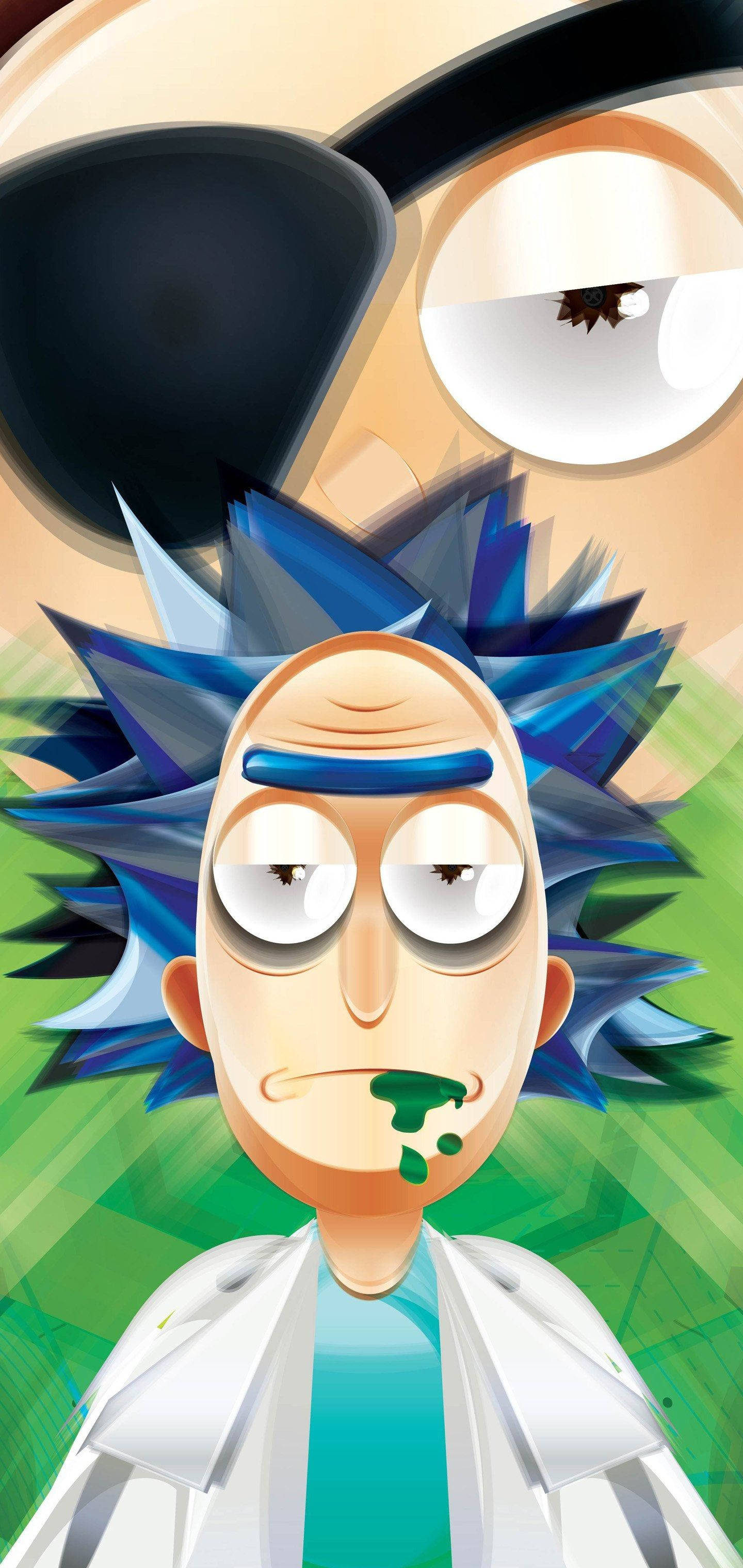 Rick And Morty, spiky blue hair, green goo, 2K Phone Wallpaper