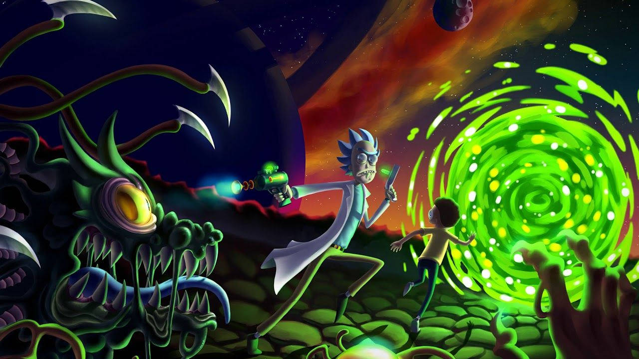 Rick and Morty, cosmic alien landscape, monstrous creature, HD Desktop Wallpaper
