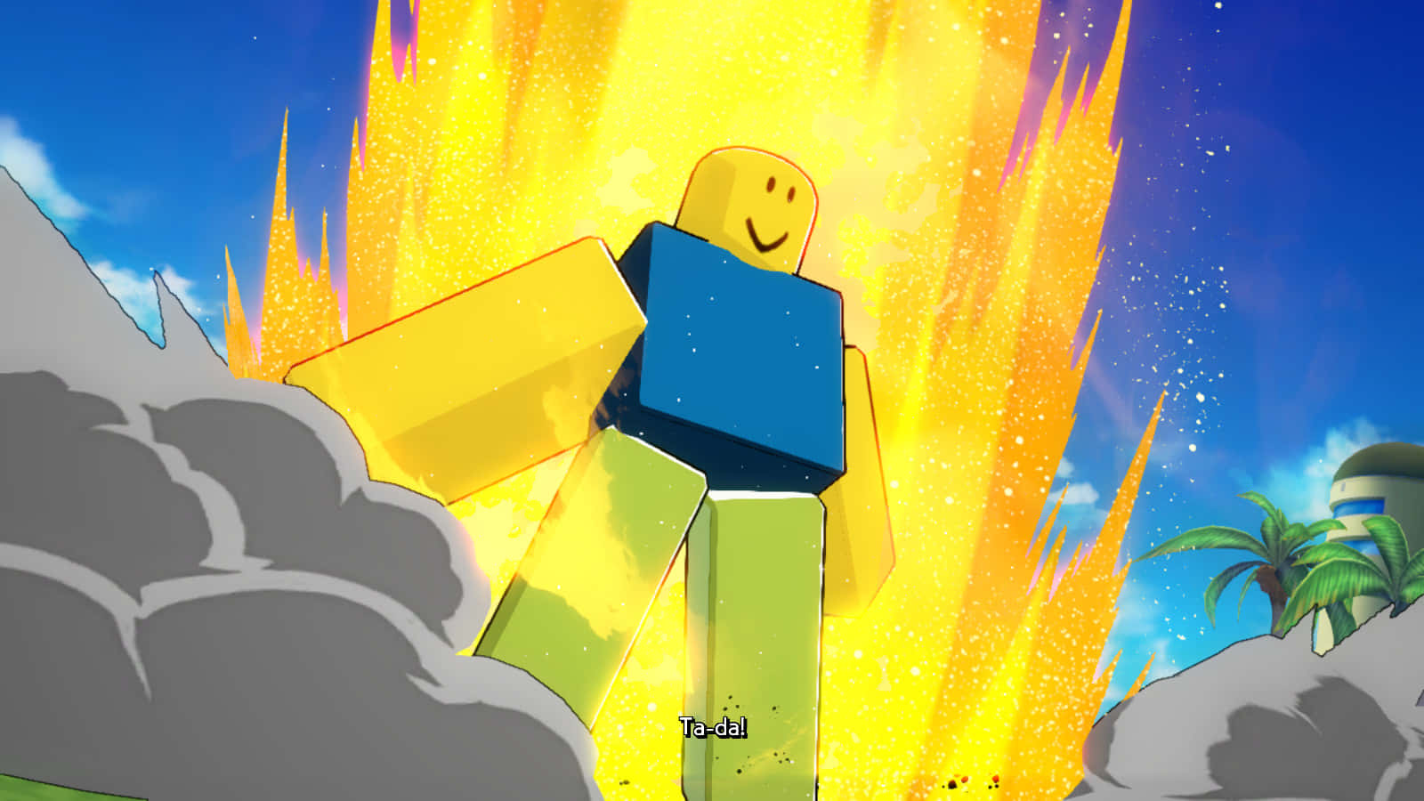 Roblox, blocky yellow avatar, blue torso, HD Desktop Wallpaper