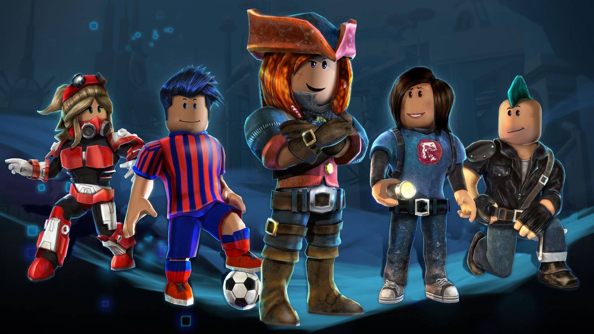 Roblox avatars, colorful outfits, soccer ball, Full HD Desktop Wallpaper