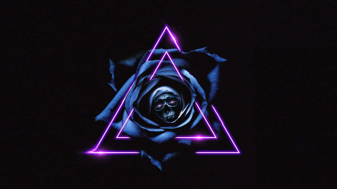 neon triangle, dark blue rose, skull, HD Desktop Wallpaper