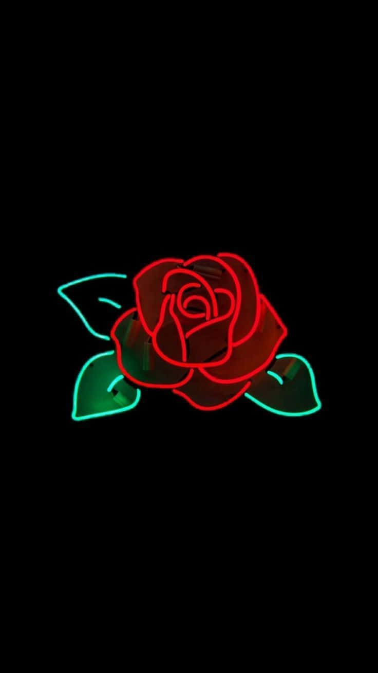 neon rose, glowing red, glowing green, HD Phone Wallpaper