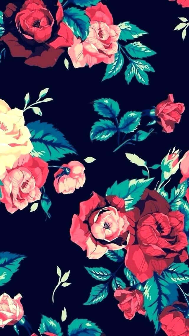 cool rose, vibrant stylized roses, deep navy background, SD Phone Wallpaper