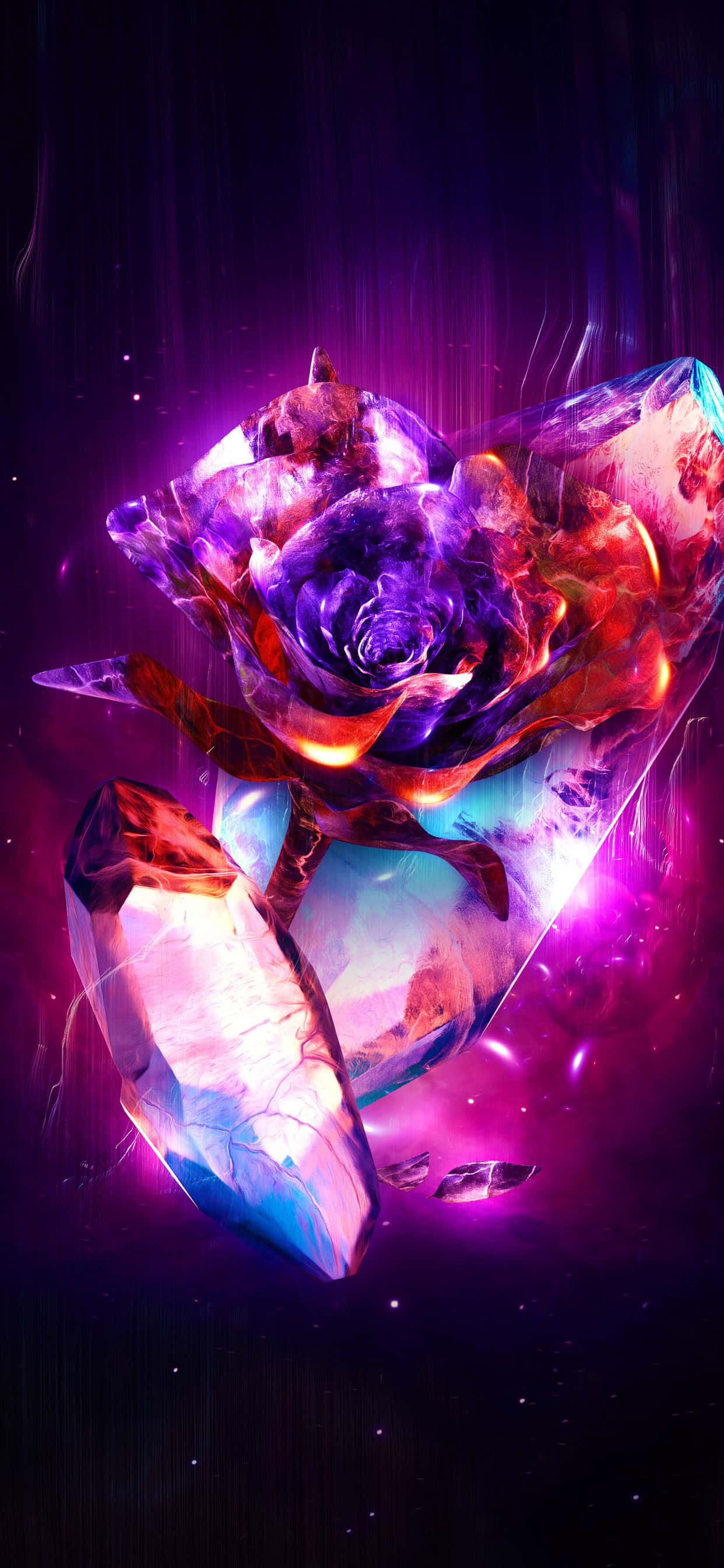 Cool Rose, glowing purple and red rose, fractured crystal, 2K Phone Wallpaper