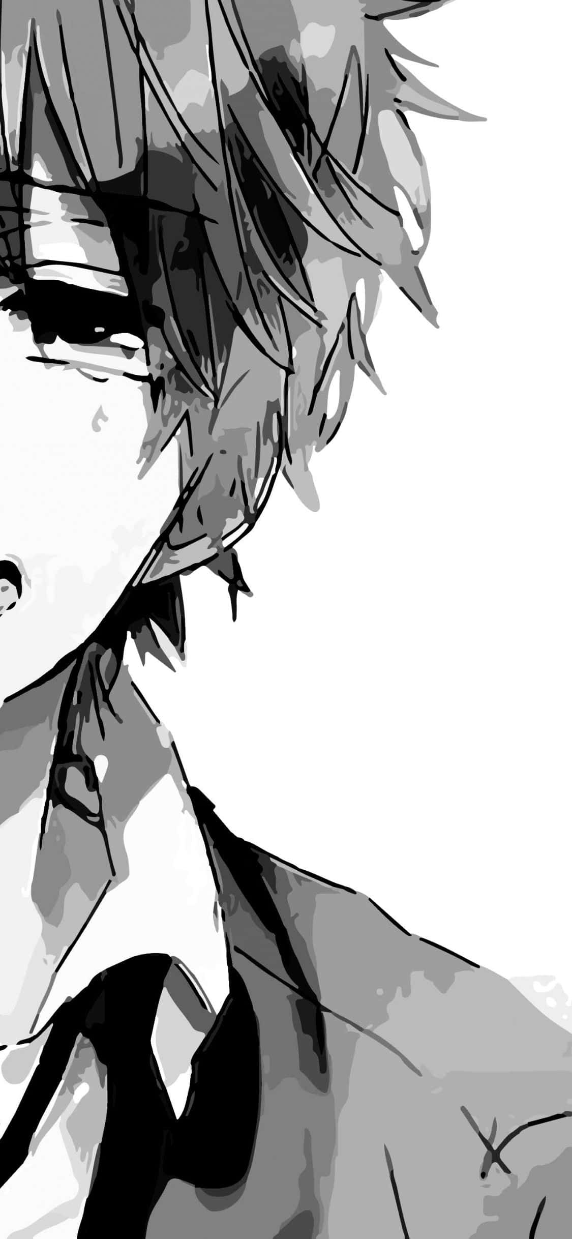 monochrome, anime character, spiky hair, Full HD Phone Wallpaper
