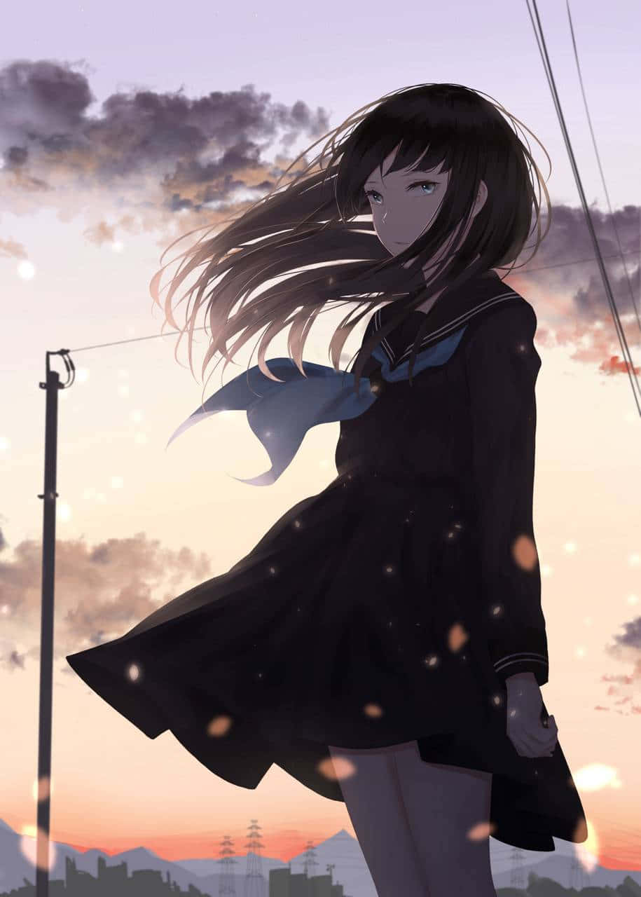 Cool Sad Anime, school girl, school uniform, HD Phone Wallpaper