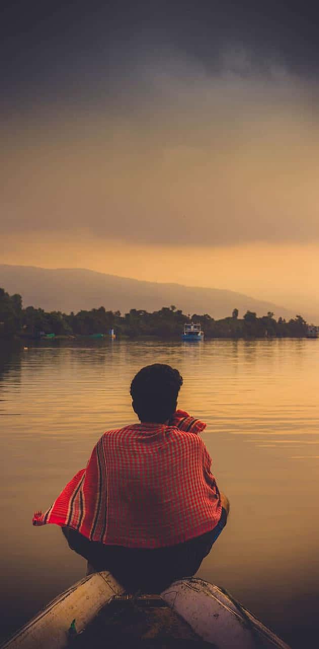 Cool Sad Boy, red checkered shirt, boat, HD Phone Wallpaper