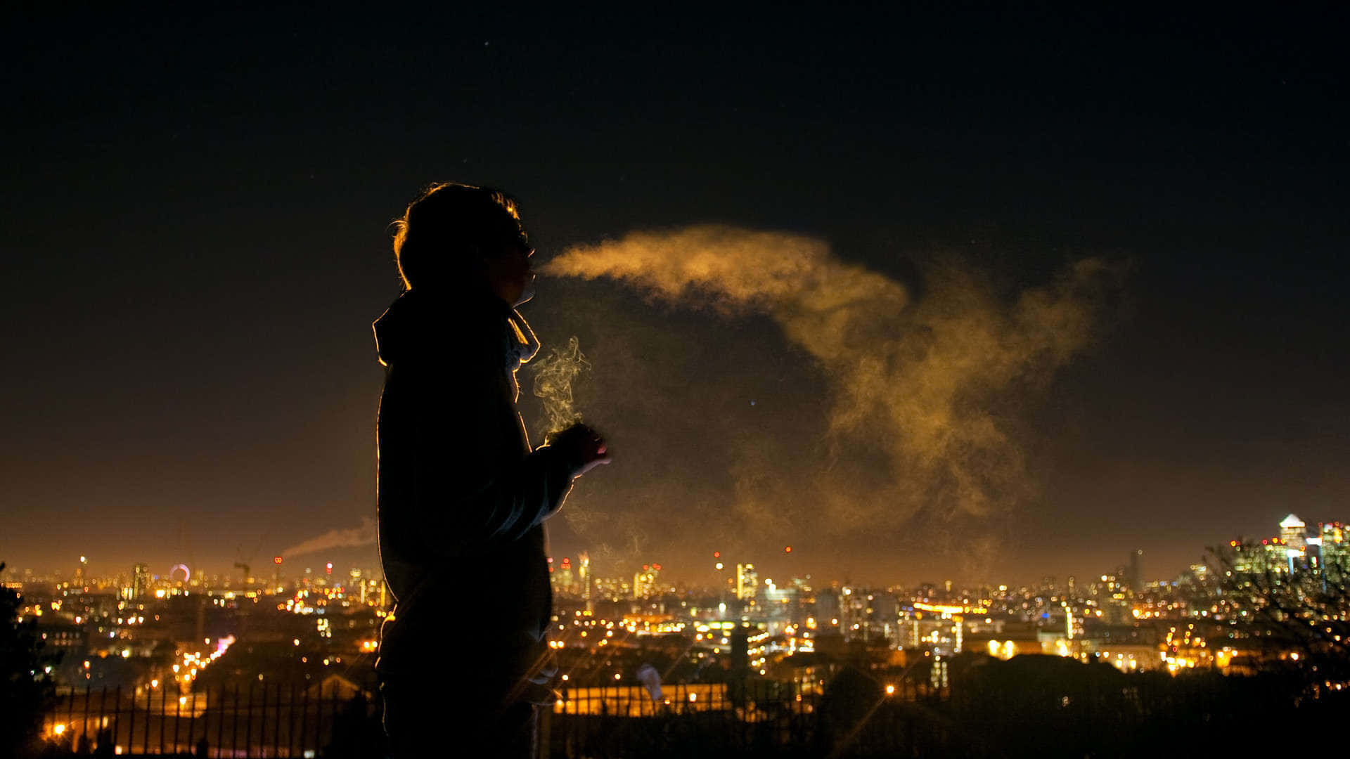Cool Sad Boy, silhouette, exhaling smoke, Full HD Desktop Wallpaper