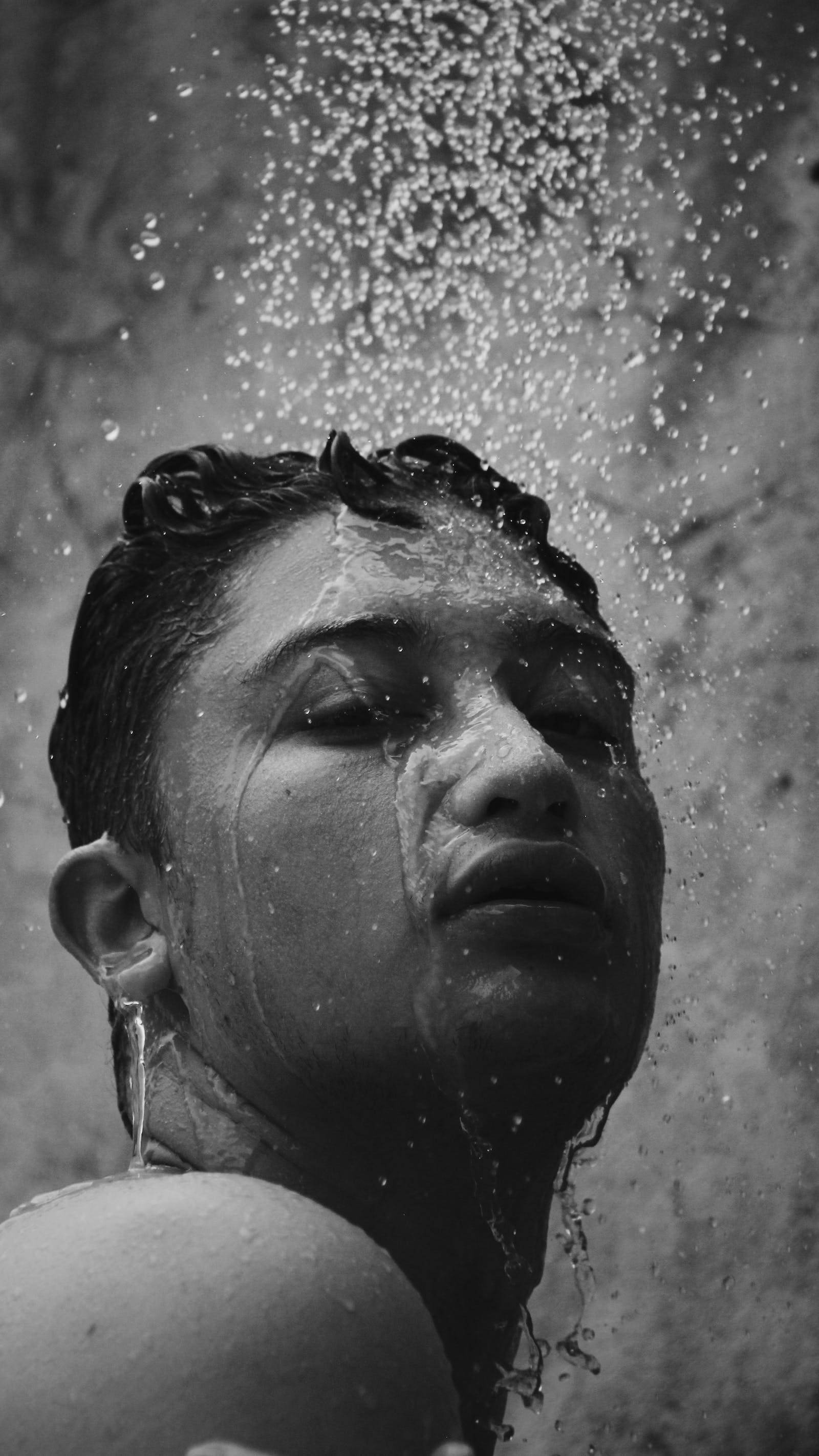 Cool Sad Guy, rain, black and white, 2K Phone Wallpaper