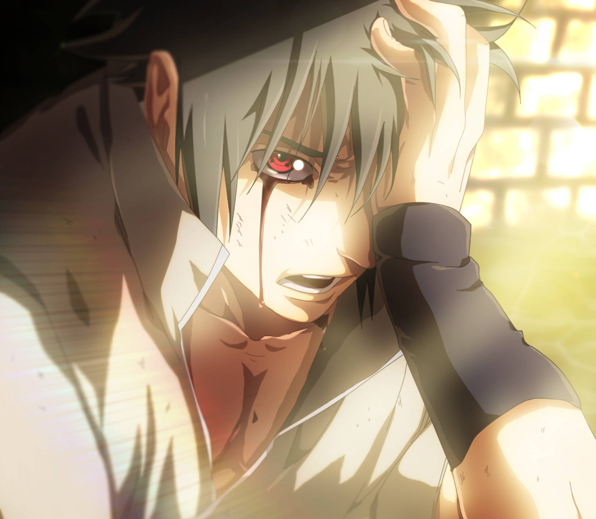 Cool Sasuke, silver-haired anime male, red eyes, Full HD Desktop Wallpaper