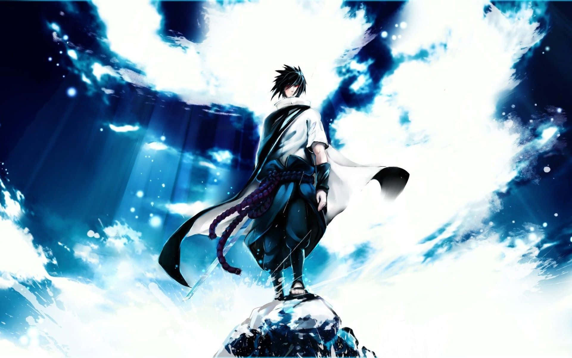 Blue Sasuke, snowy peak, swirling blue and white stormy sky, Full HD Desktop Wallpaper