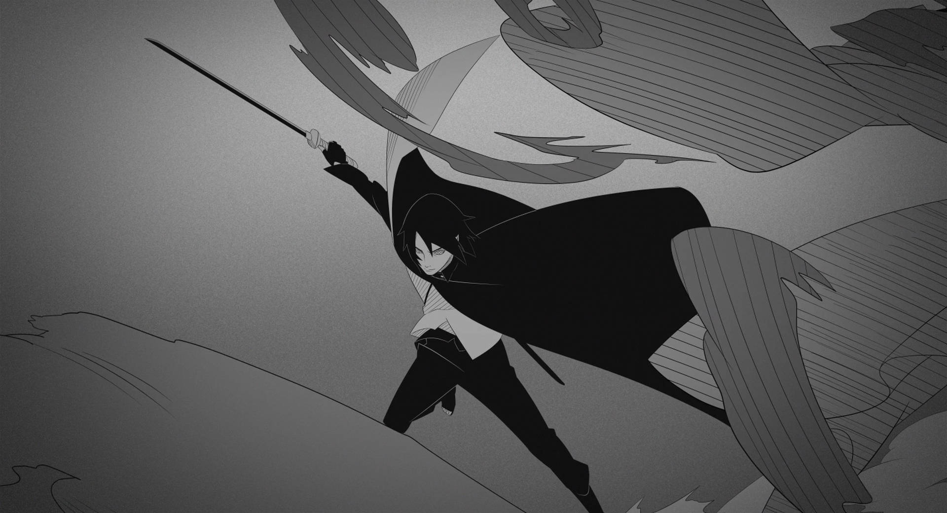 Cool Sasuke, anime warrior, flowing cloak, Full HD Desktop Wallpaper