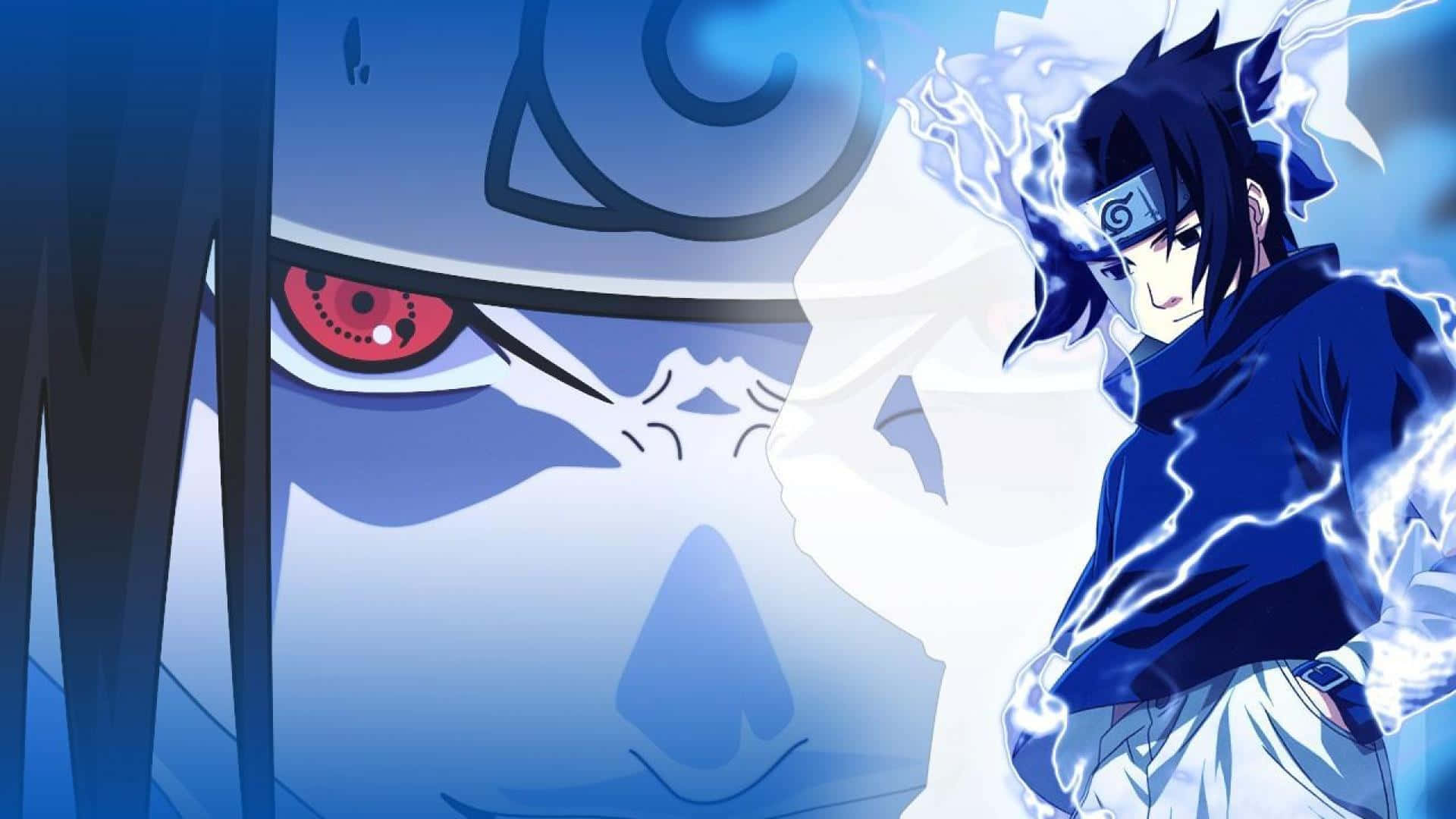 Blue Sasuke, lightning, giant masked figure, Full HD Desktop Wallpaper