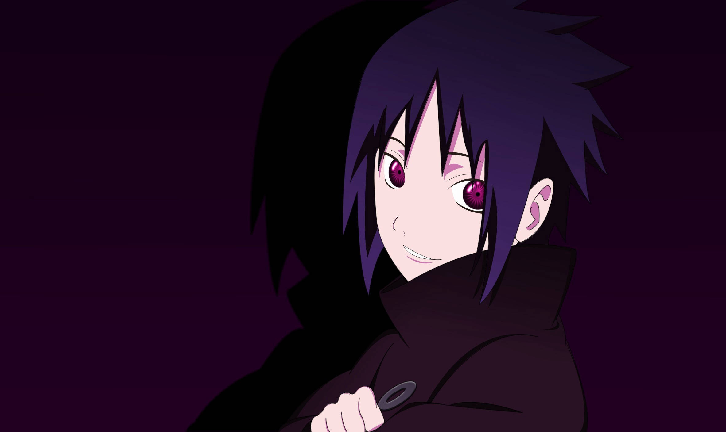 Cool Sasuke, purple hair, glowing red eyes, Full HD Desktop Wallpaper