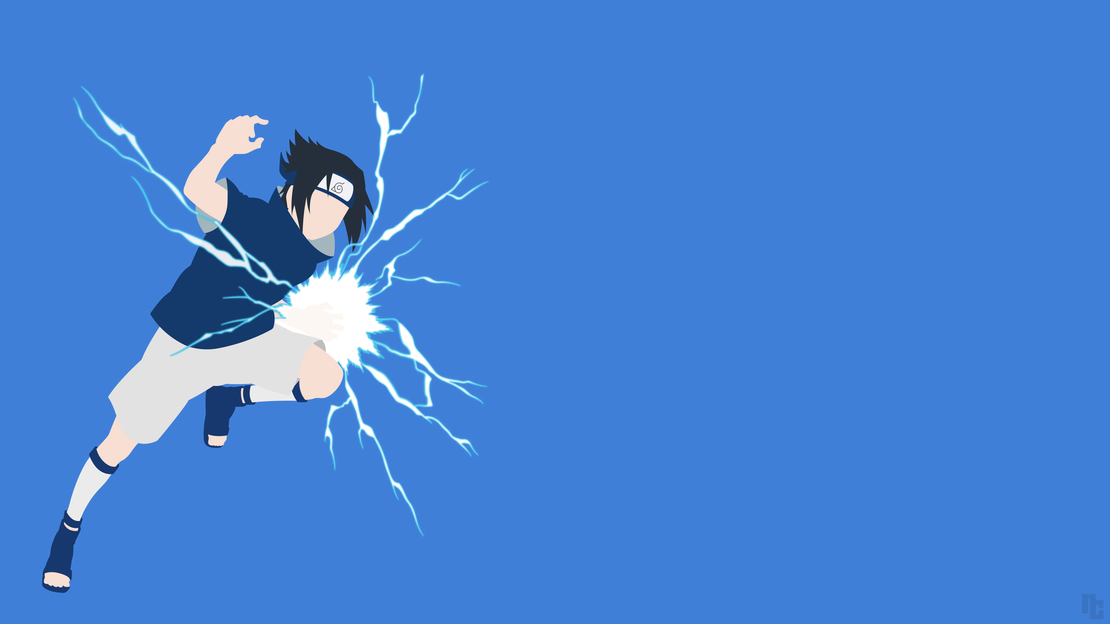 Sasuke, electric chakra blast, blue background, 4K Desktop Wallpaper