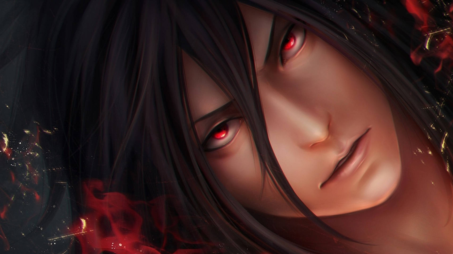 Cool Sasuke, dark-haired male, glowing red eyes, Full HD Desktop Wallpaper