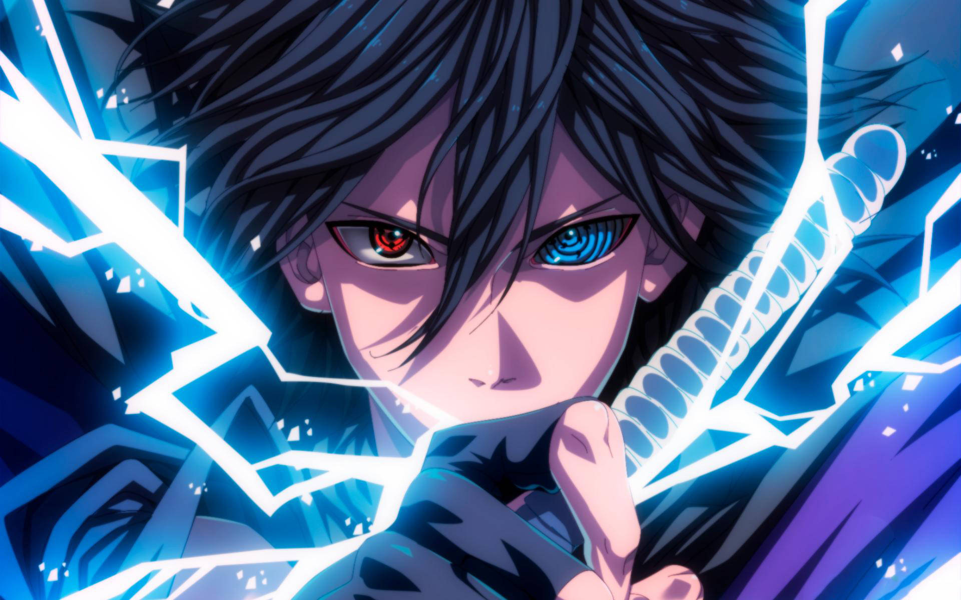 Cool Sasuke, mismatched eyes, glowing sword, Full HD Desktop Wallpaper