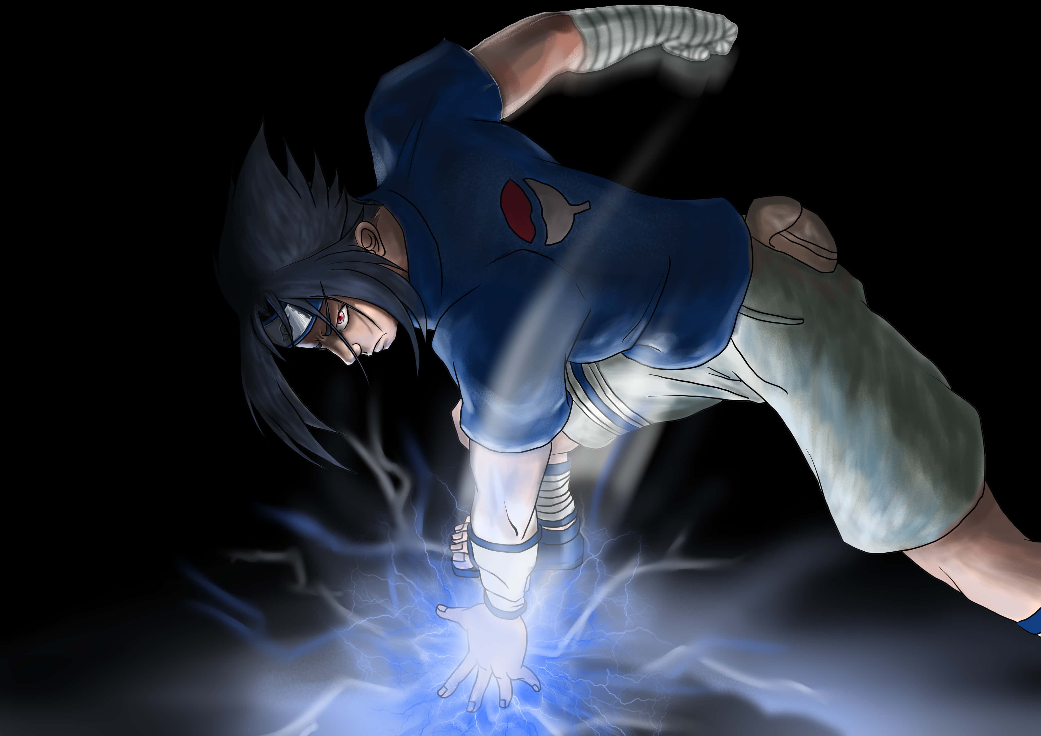 Blue Sasuke, blue shirt, glowing blue chakra energy, 4K Desktop Wallpaper