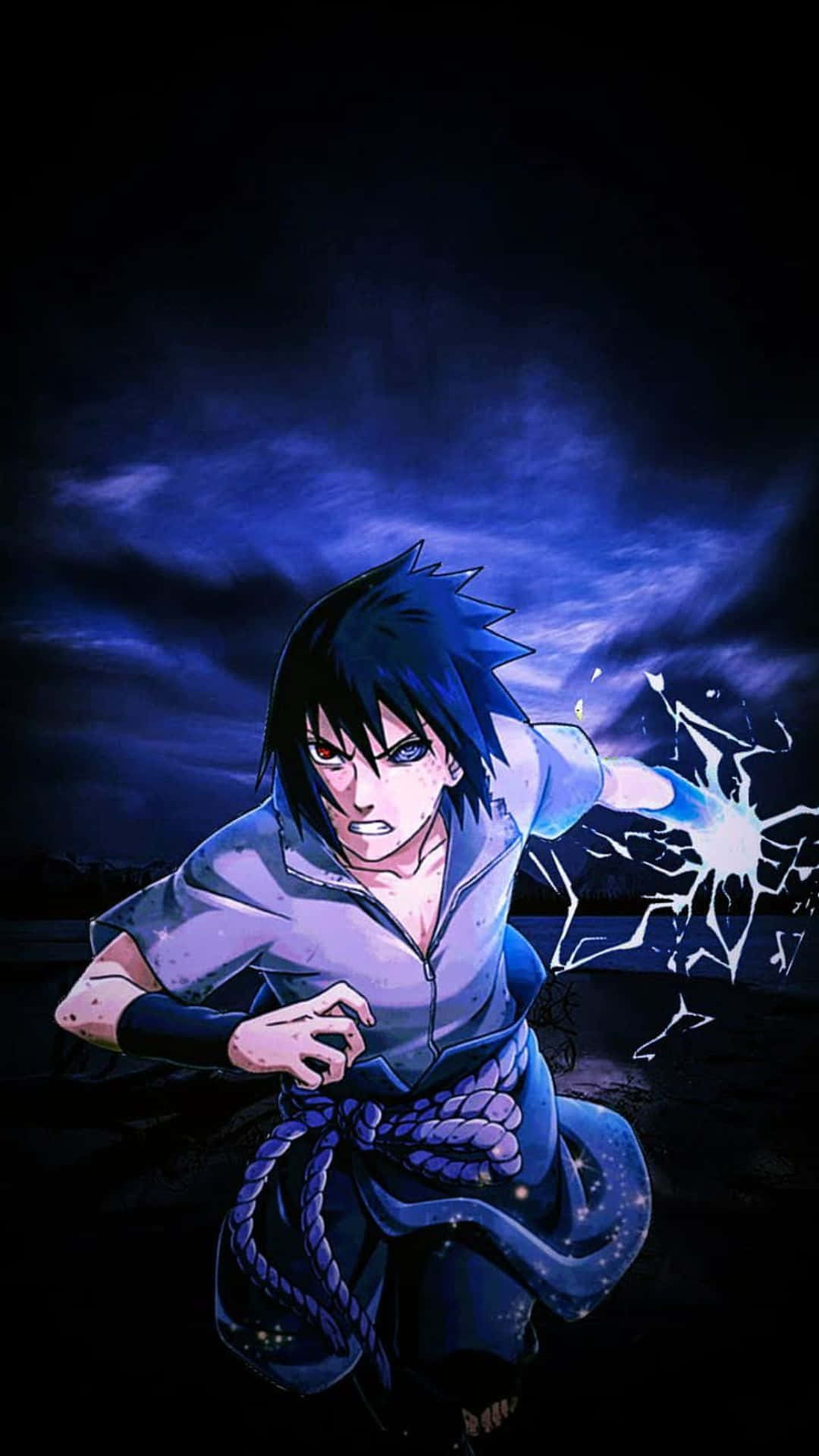 Blue Hair Sasuke, glowing blue energy blast, stormy night sky, Full HD Phone Wallpaper