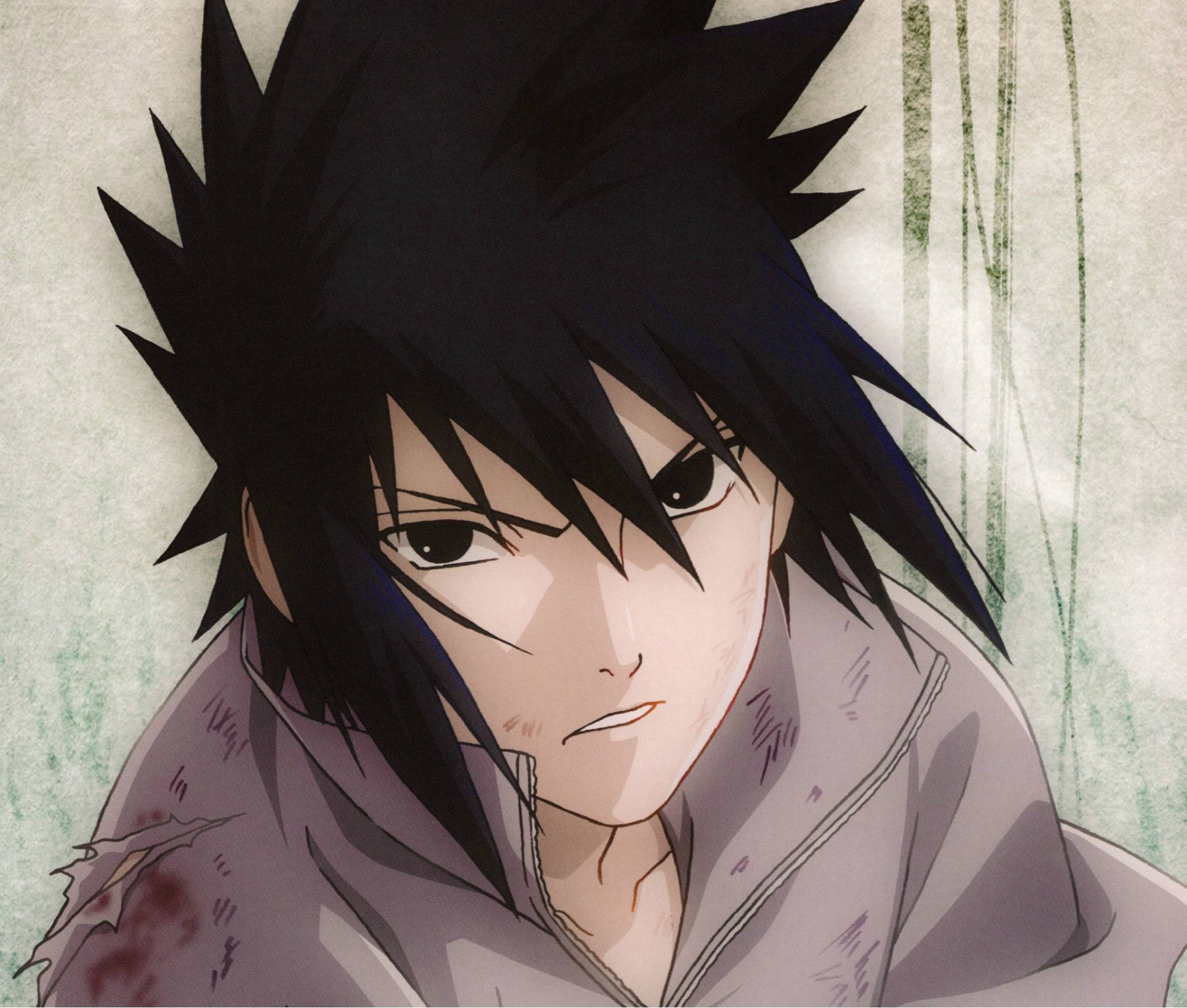 Cool Sasuke, spiky black hair, torn grey hoodie, Full HD Desktop Wallpaper