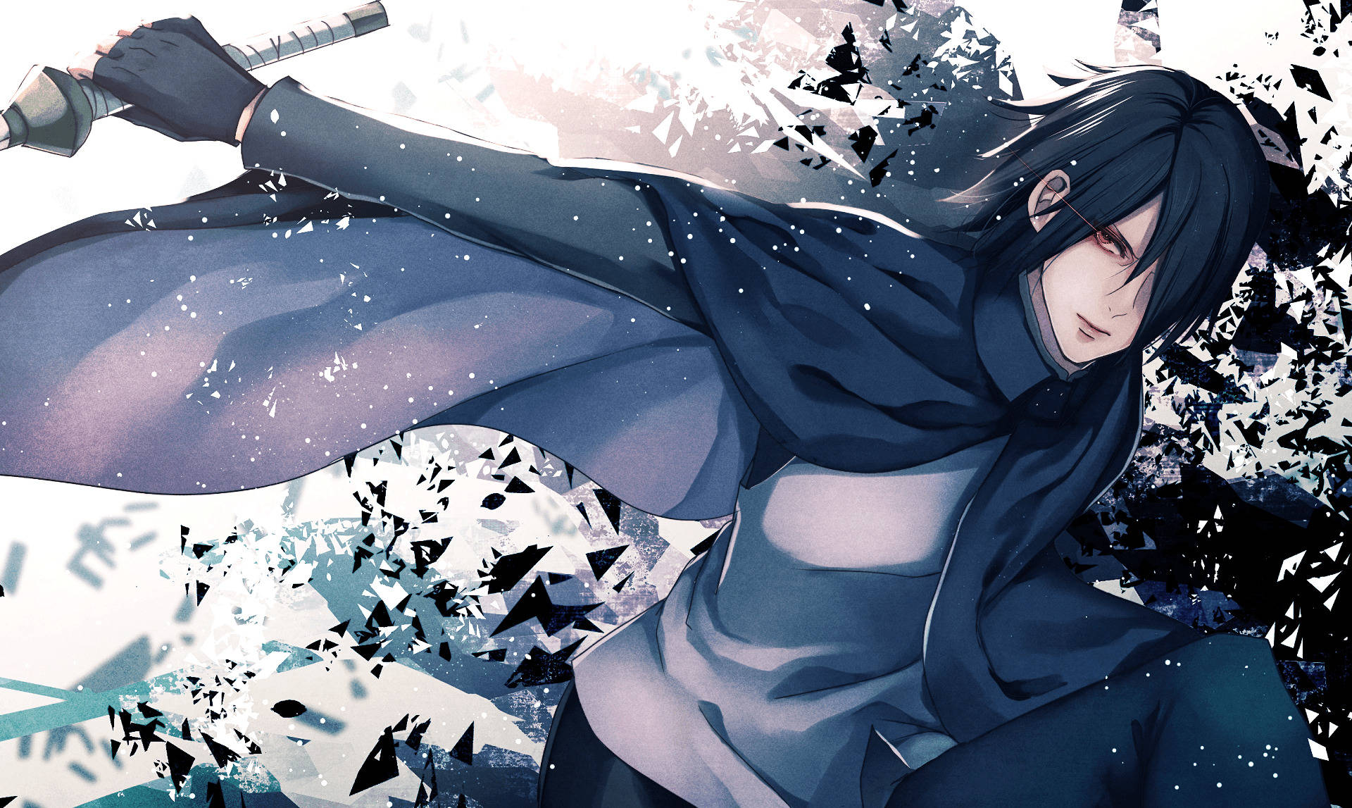 Sasuke, dark-haired anime warrior, flowing cloak, Full HD Desktop Wallpaper