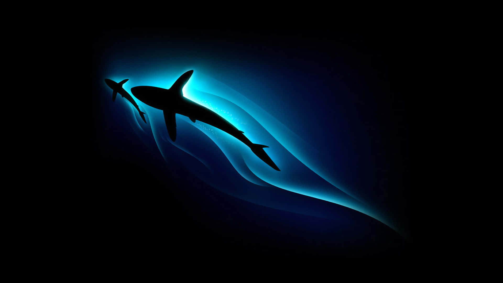 Cool Shark, deep blue sea, bioluminescent waves, Full HD Desktop Wallpaper