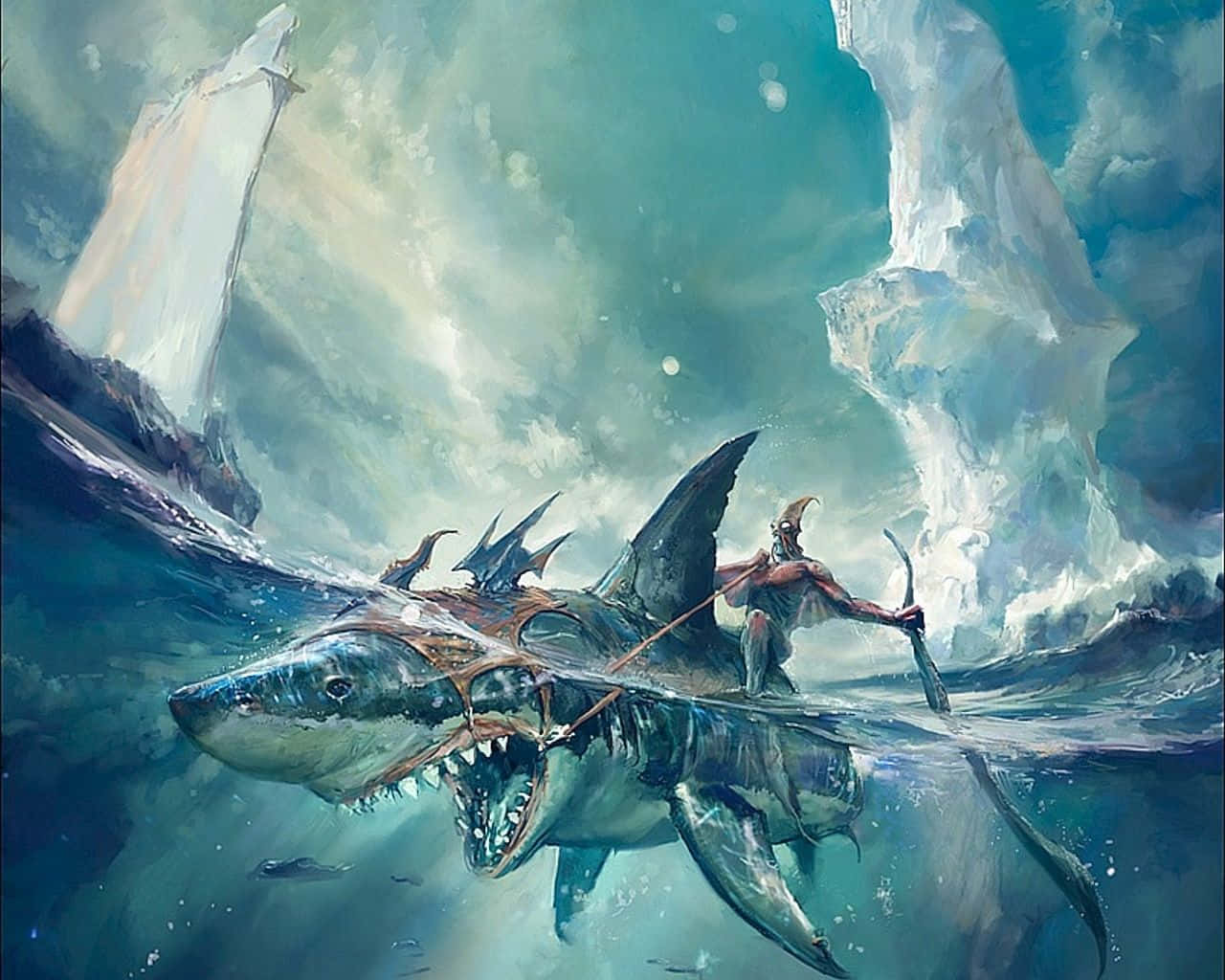 Cool Shark, giant shark, icy waters, HD Desktop Wallpaper