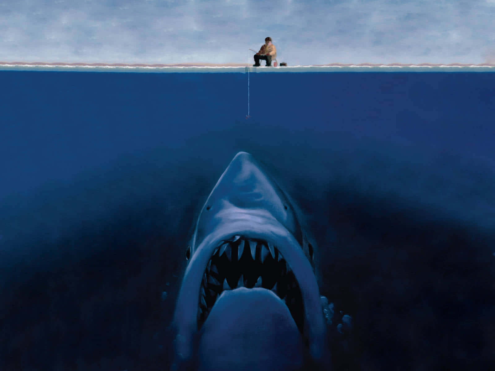 Cool Shark, fisherman, water's surface, HD Desktop Wallpaper