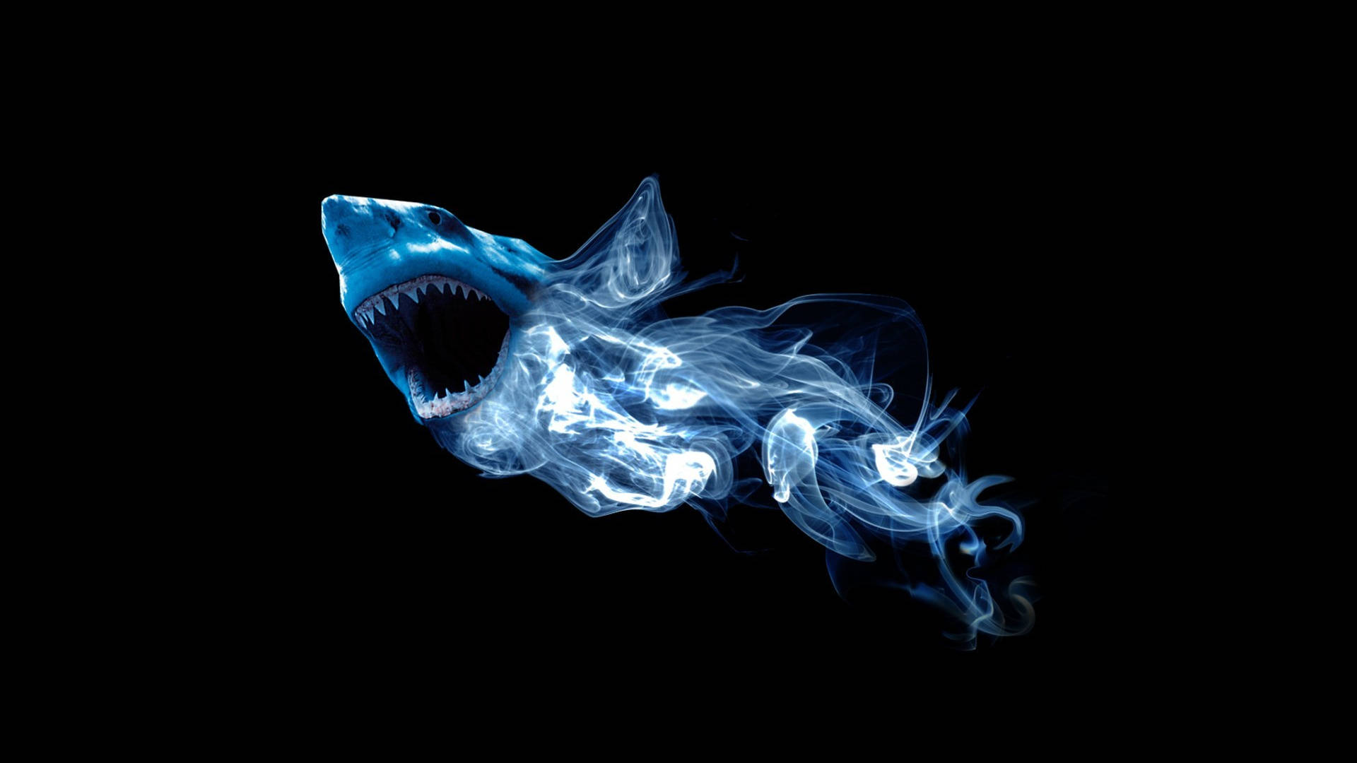 Cool Pictures Shark, glowing blue, swirling smoke, Full HD Desktop Wallpaper