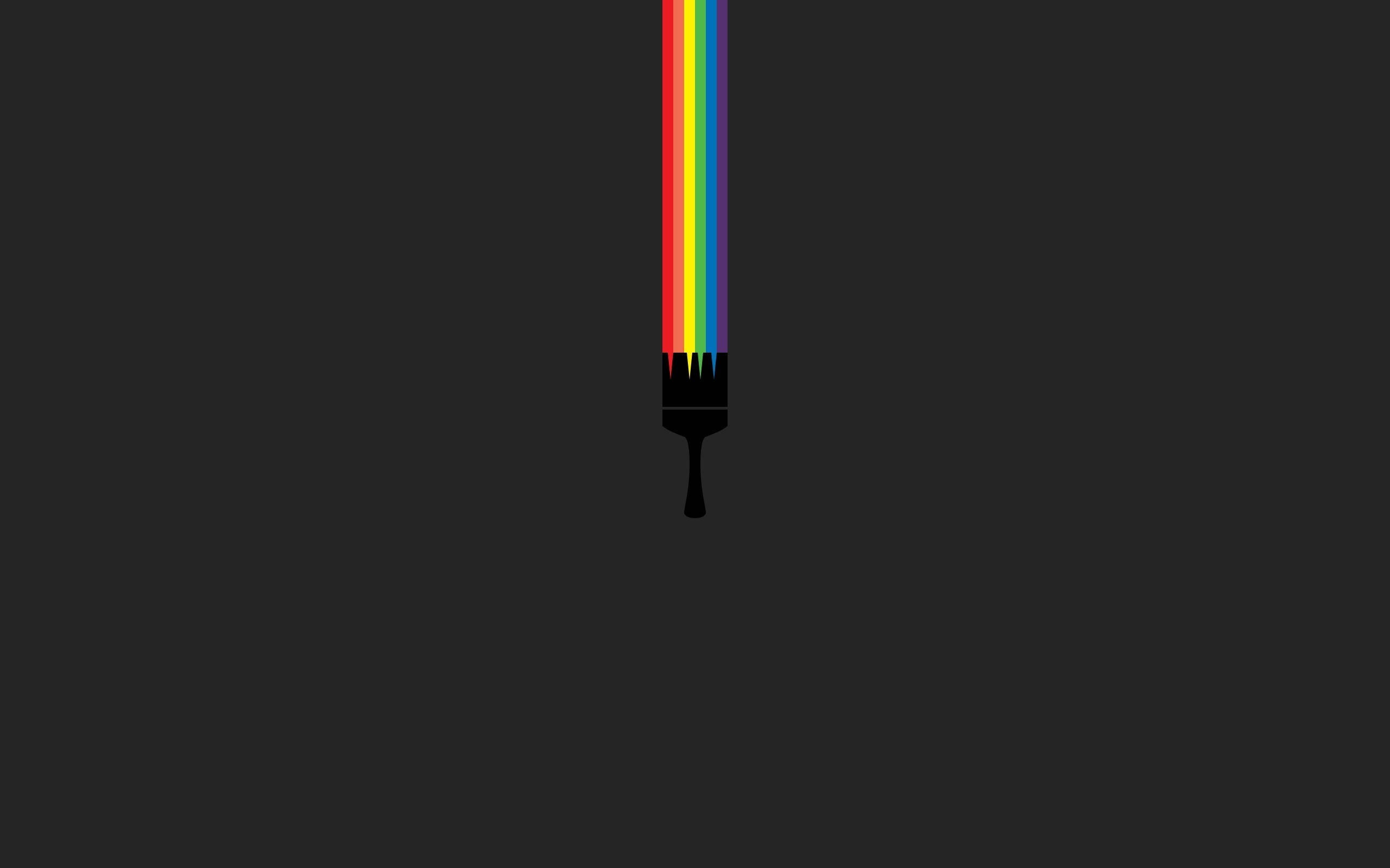 black paintbrush silhouette, vibrant rainbow, dark gray background, 2K Desktop Wallpaper