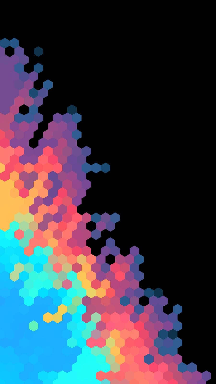 colorful honeycomb pattern, vibrant hexagonal pixels, black background, HD Phone Wallpaper