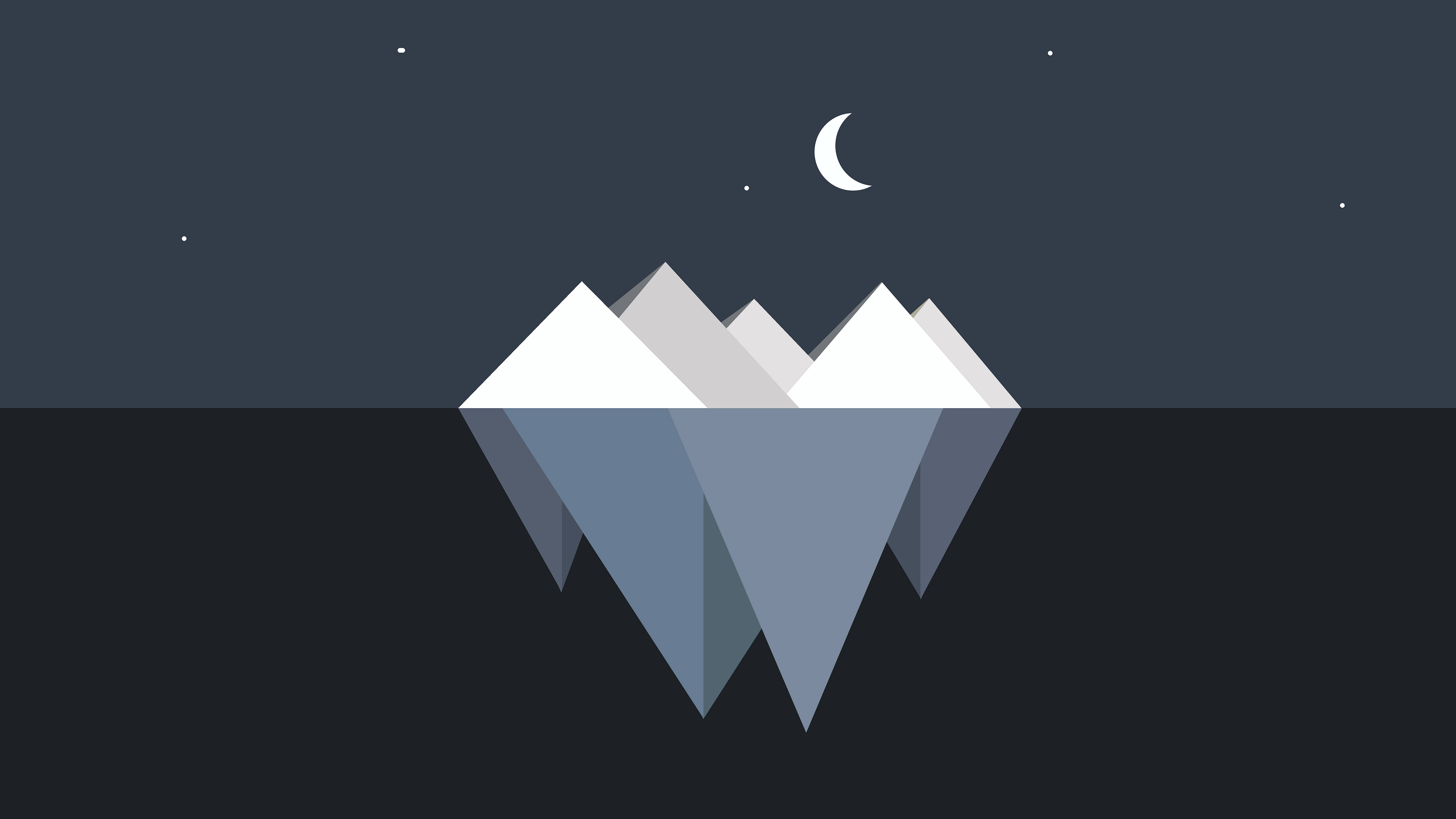 iceberg, crescent moon, stars, 8K Desktop Wallpaper