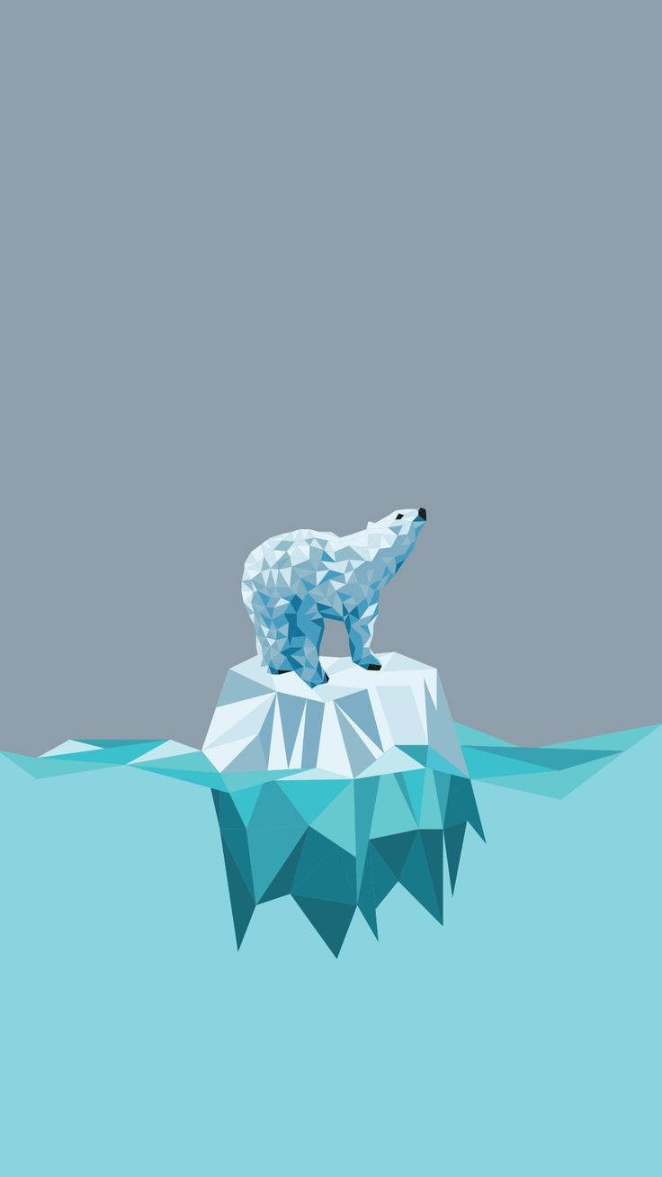 polar bear, geometric iceberg, calm turquoise waters, HD Phone Wallpaper