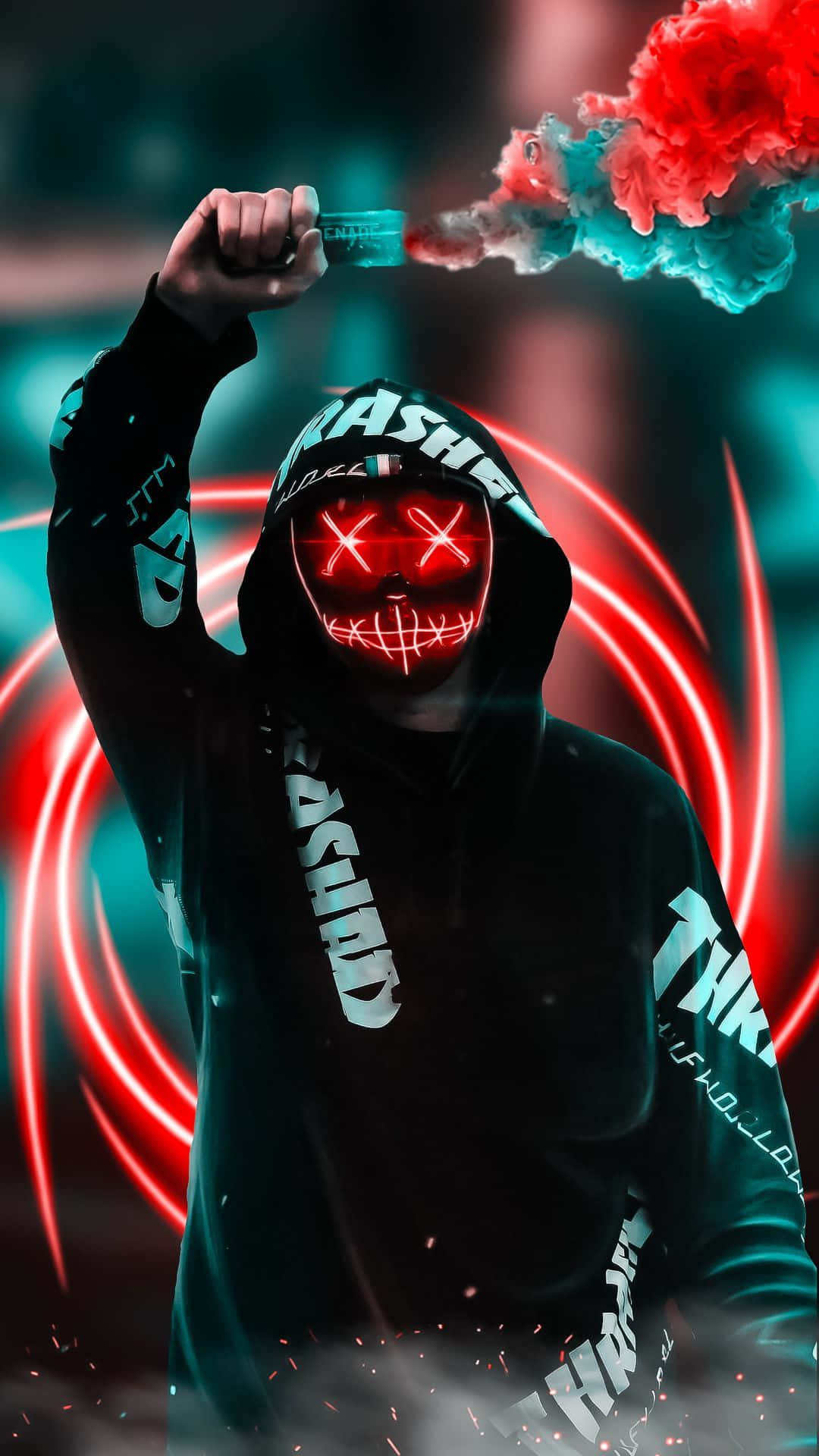 cool smoke, glowing red X eyes, smoke grenade, Full HD Phone Wallpaper