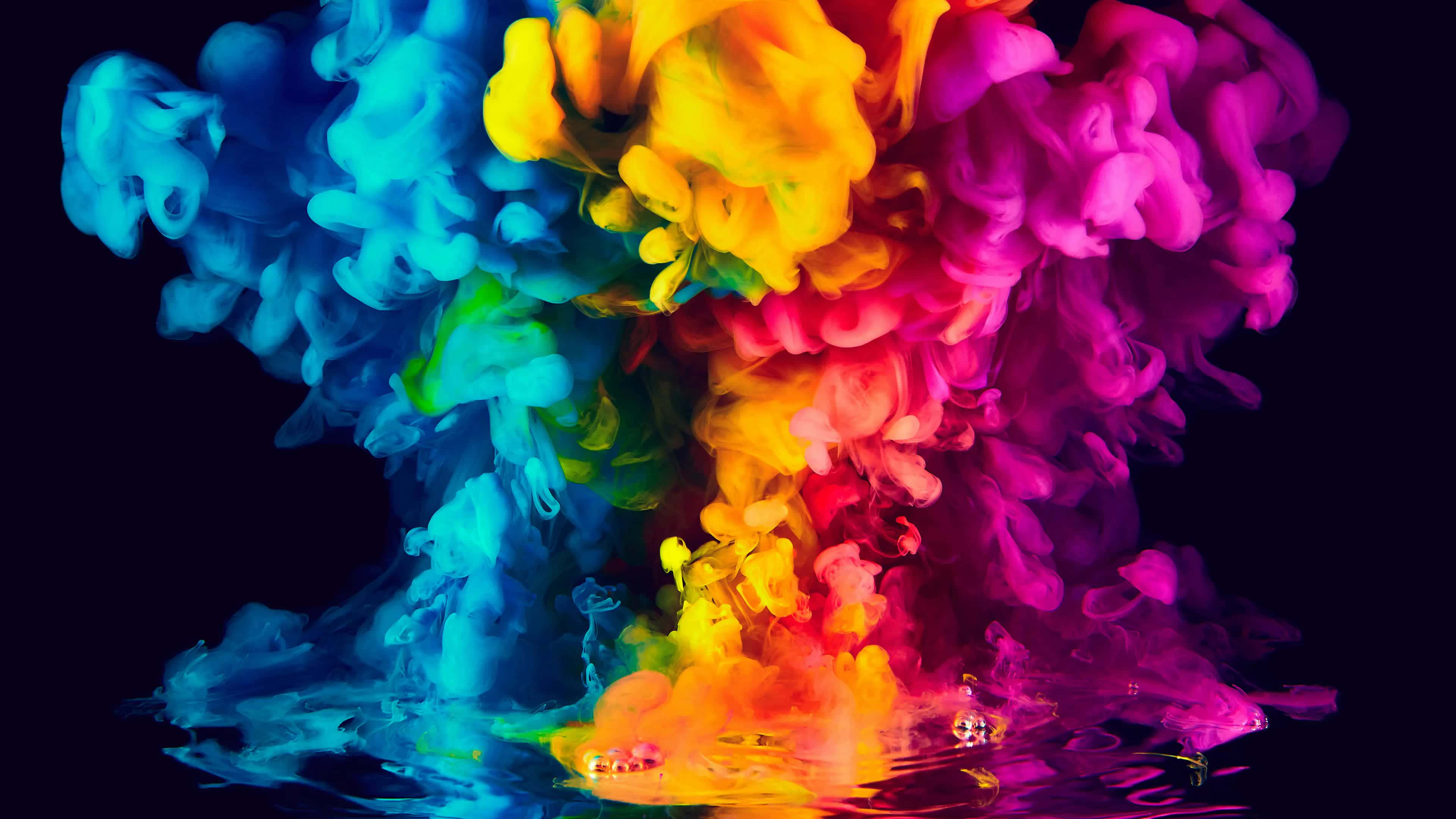 cool smoke, rainbow ink clouds, water, 4K Desktop Wallpaper