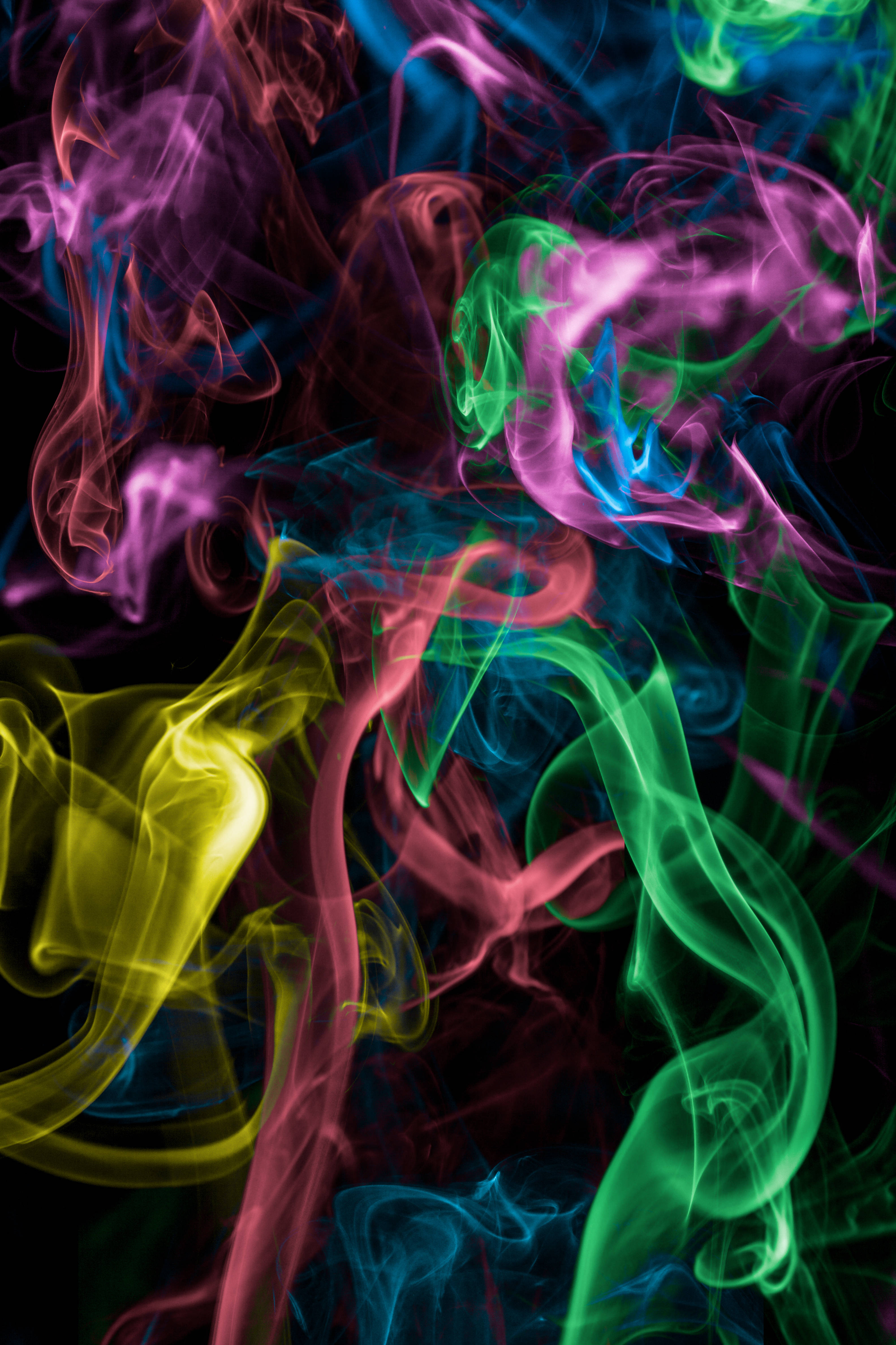 neon smoke, electric hues, pitch black background, 4K Phone Wallpaper