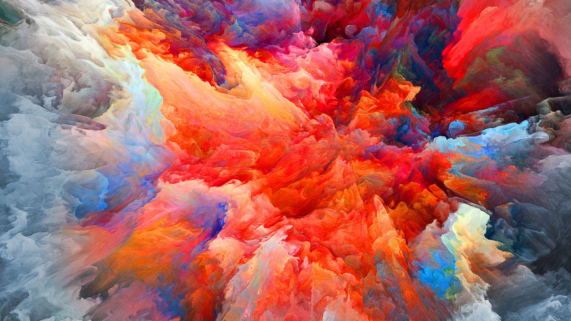 colorful smoke, fiery red orange, cool blue white, Full HD Desktop Wallpaper