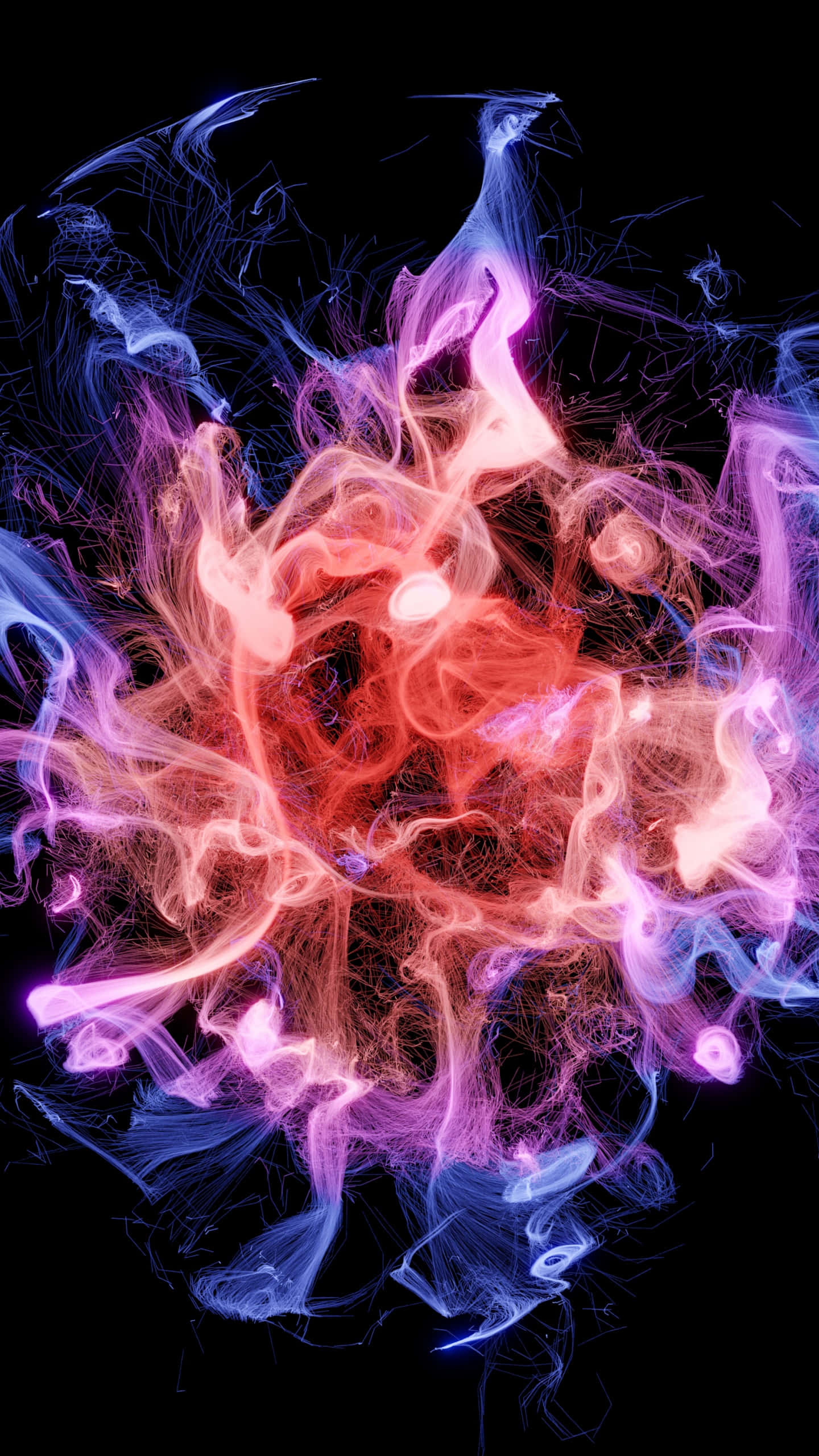 Cool Smoke, black background, pink orange, 2K Phone Wallpaper