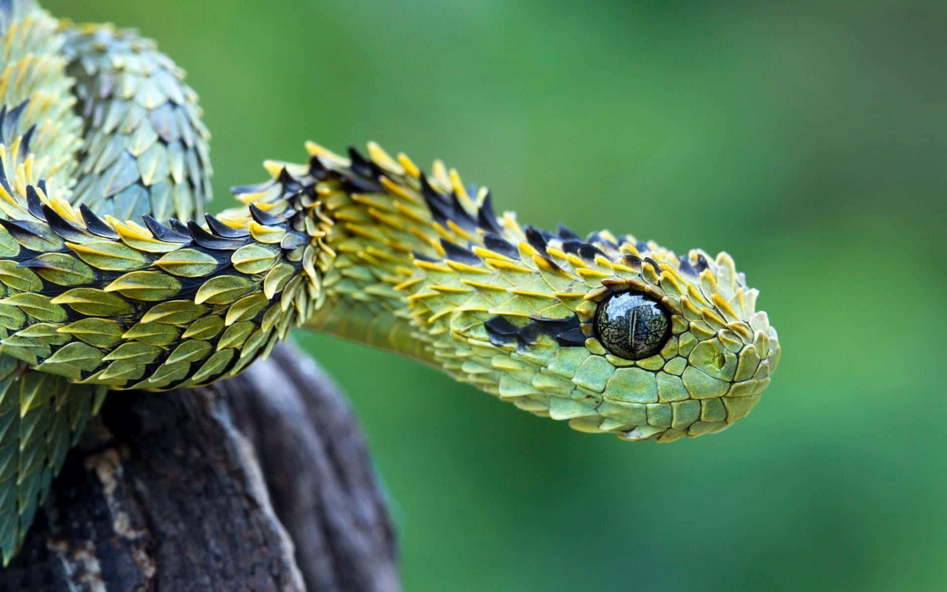 Cool Snake, vibrant green, yellow leaf-nosed snake, Full HD Desktop Wallpaper
