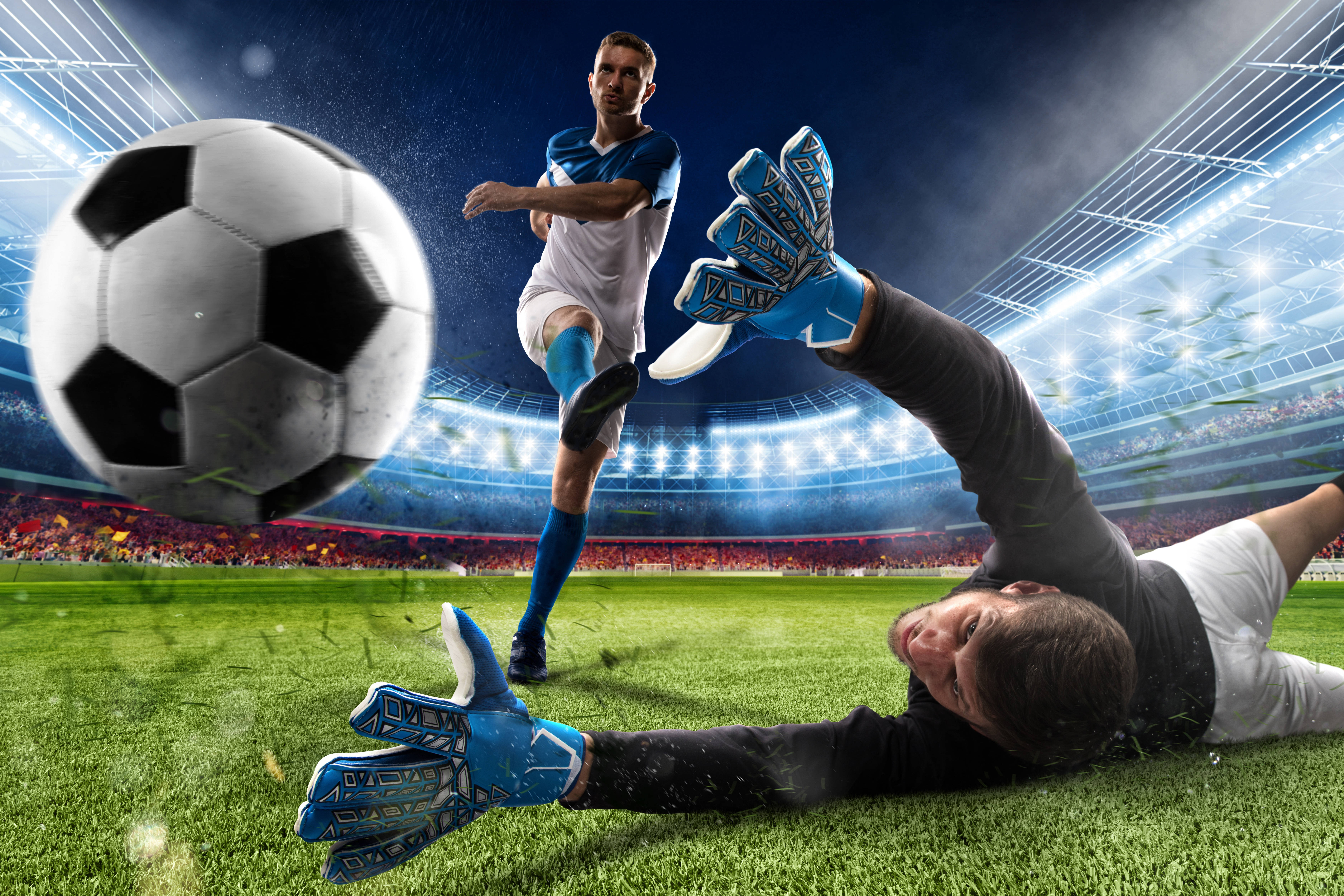 goalkeeper, soccer player, stadium lights, 5K Desktop Wallpaper