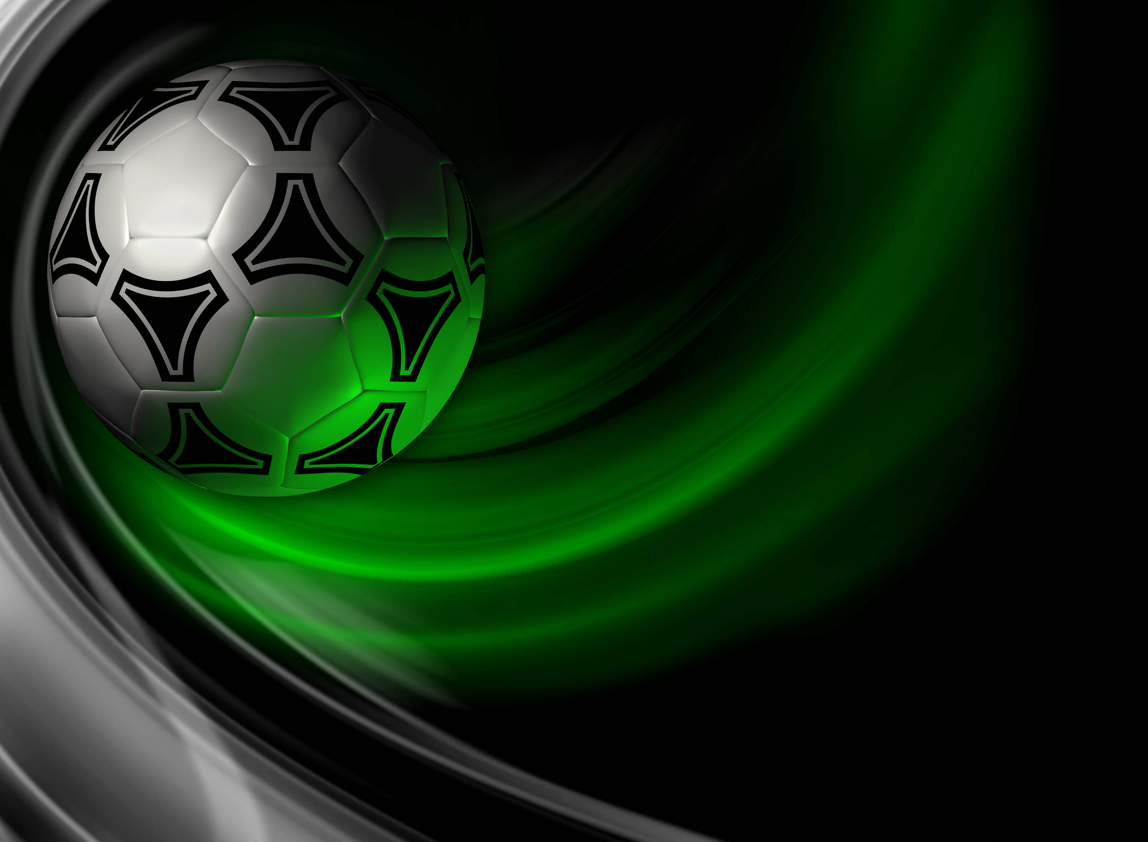 cool soccer desktop, green white trails, sleek silver soccer ball, 4K Desktop Wallpaper