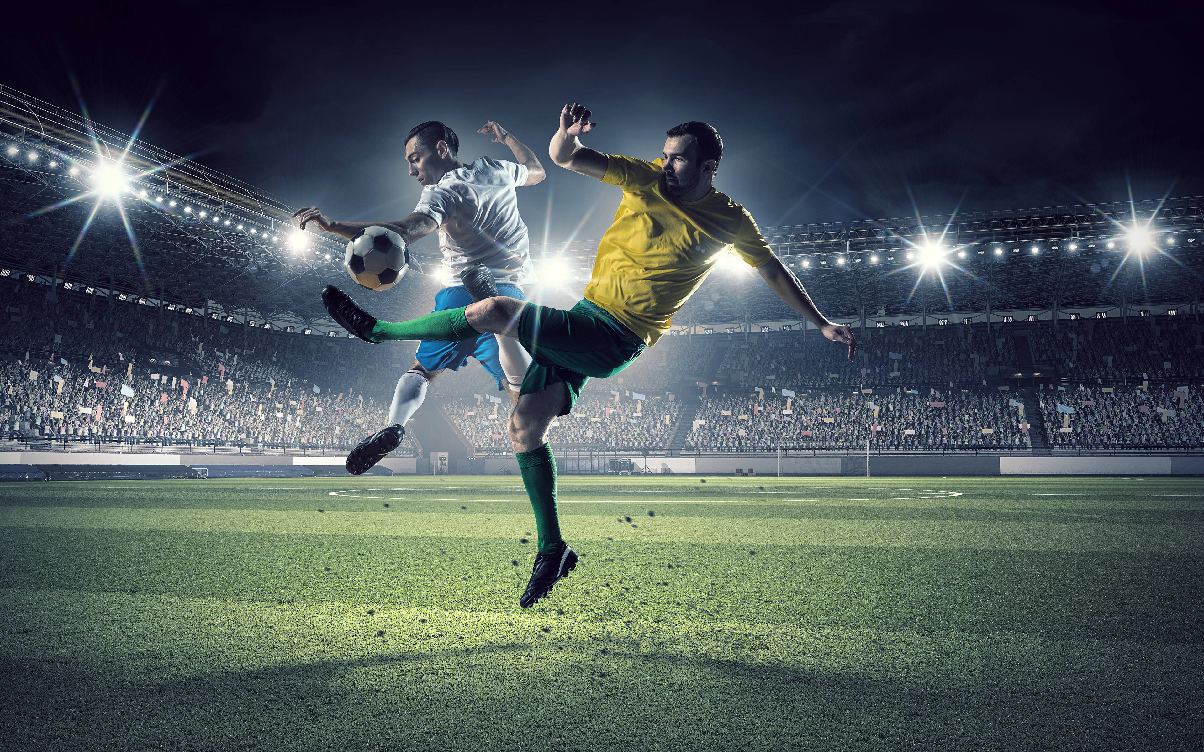 Cool Soccer Desktop, two players, midair, 4K Desktop Wallpaper