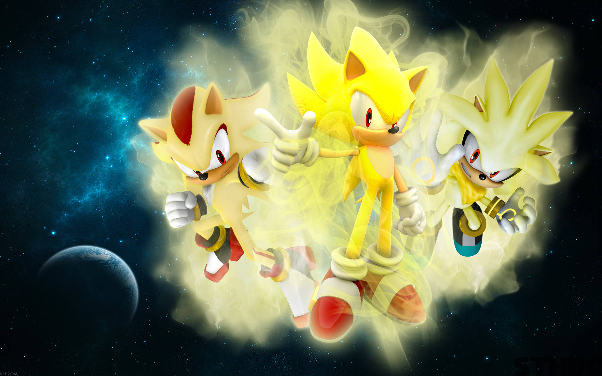 Cool Sonic, golden hedgehogs, super forms, Full HD Desktop Wallpaper