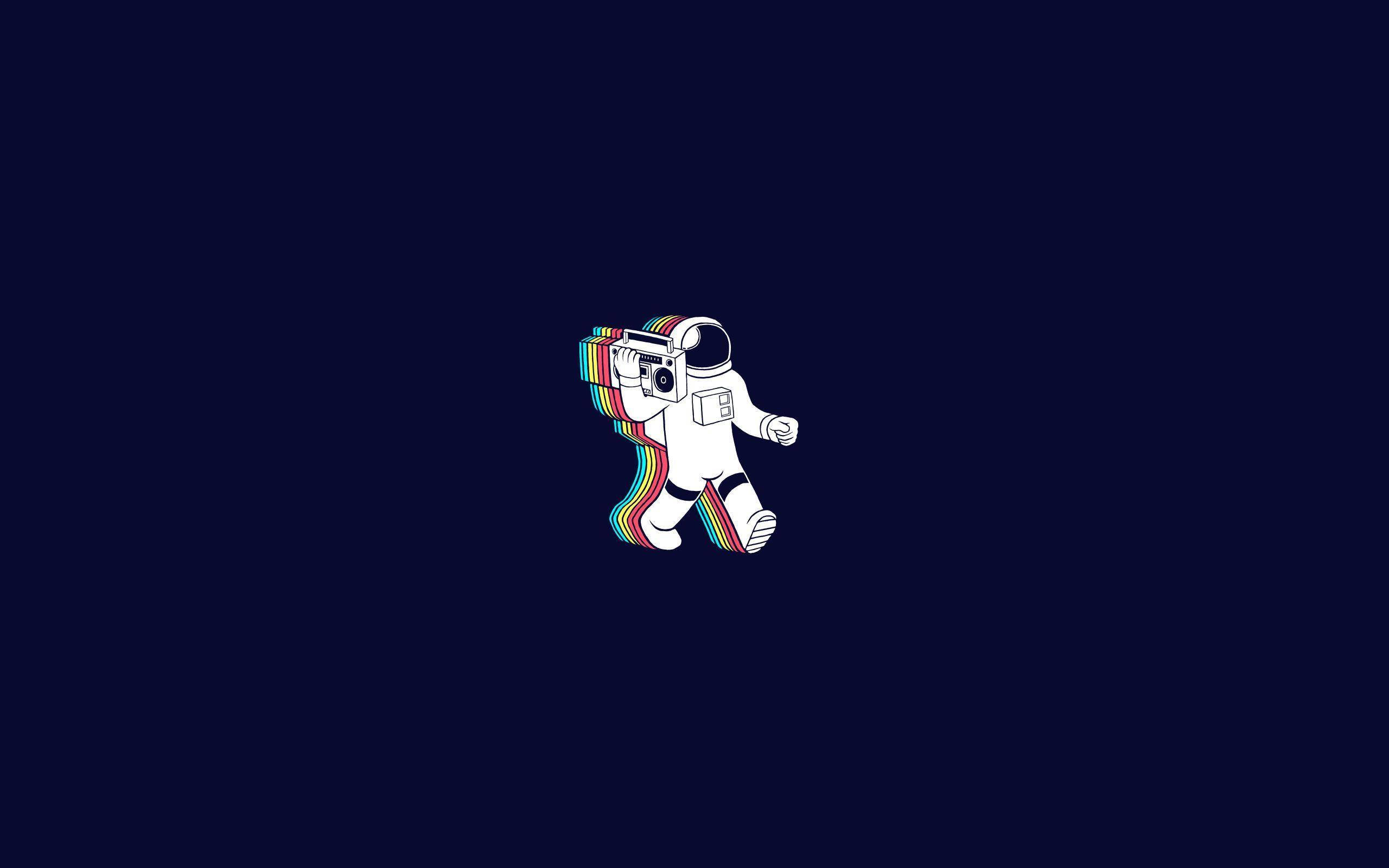 spaceman, rainbow-striped limbs, deep navy background, 2K Desktop Wallpaper