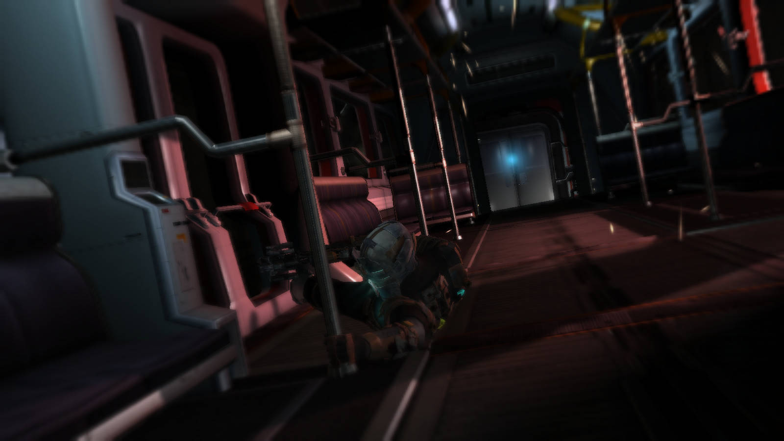 Cool Space Man, futuristic space station corridor, glowing blue light, HD Desktop Wallpaper