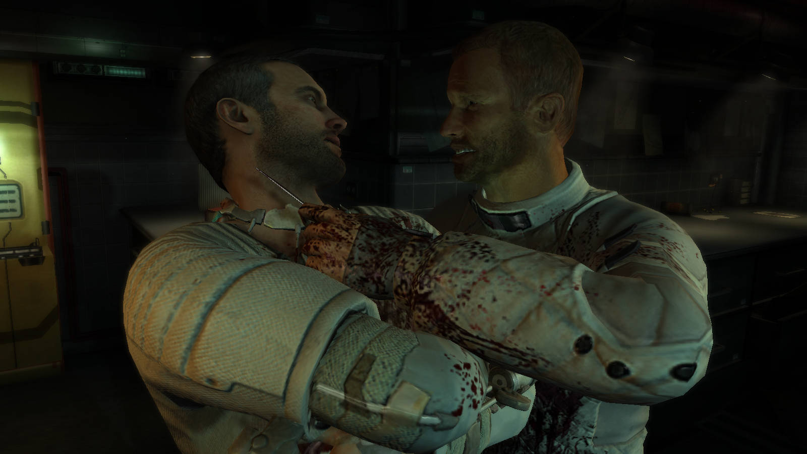 Cool Space, two astronauts, dimly lit room, HD Desktop Wallpaper